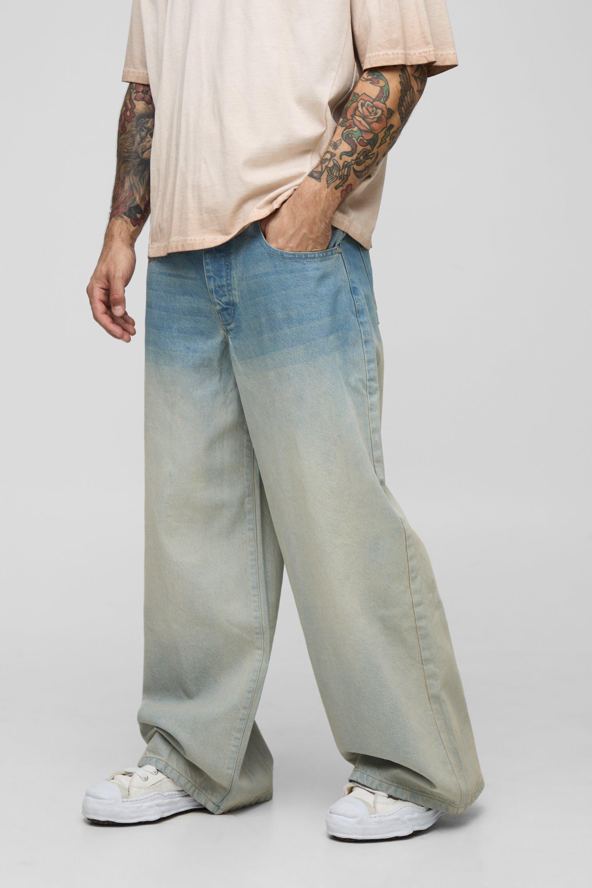 Mens Blue Extreme Baggy Rigid Stonewash Jeans, Blue