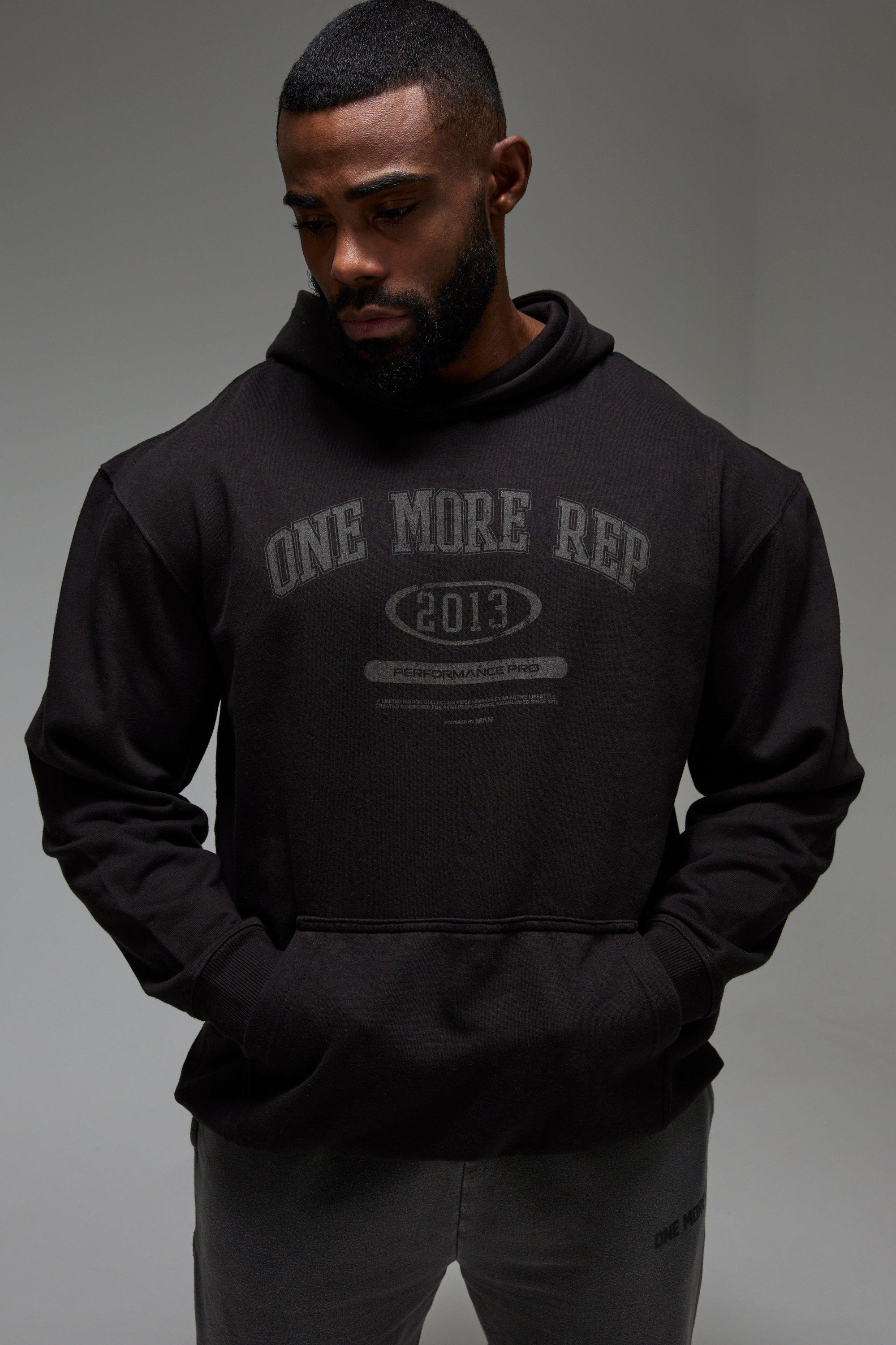 Mens Black Man Active One More Rep Oversized Hoodie, Black