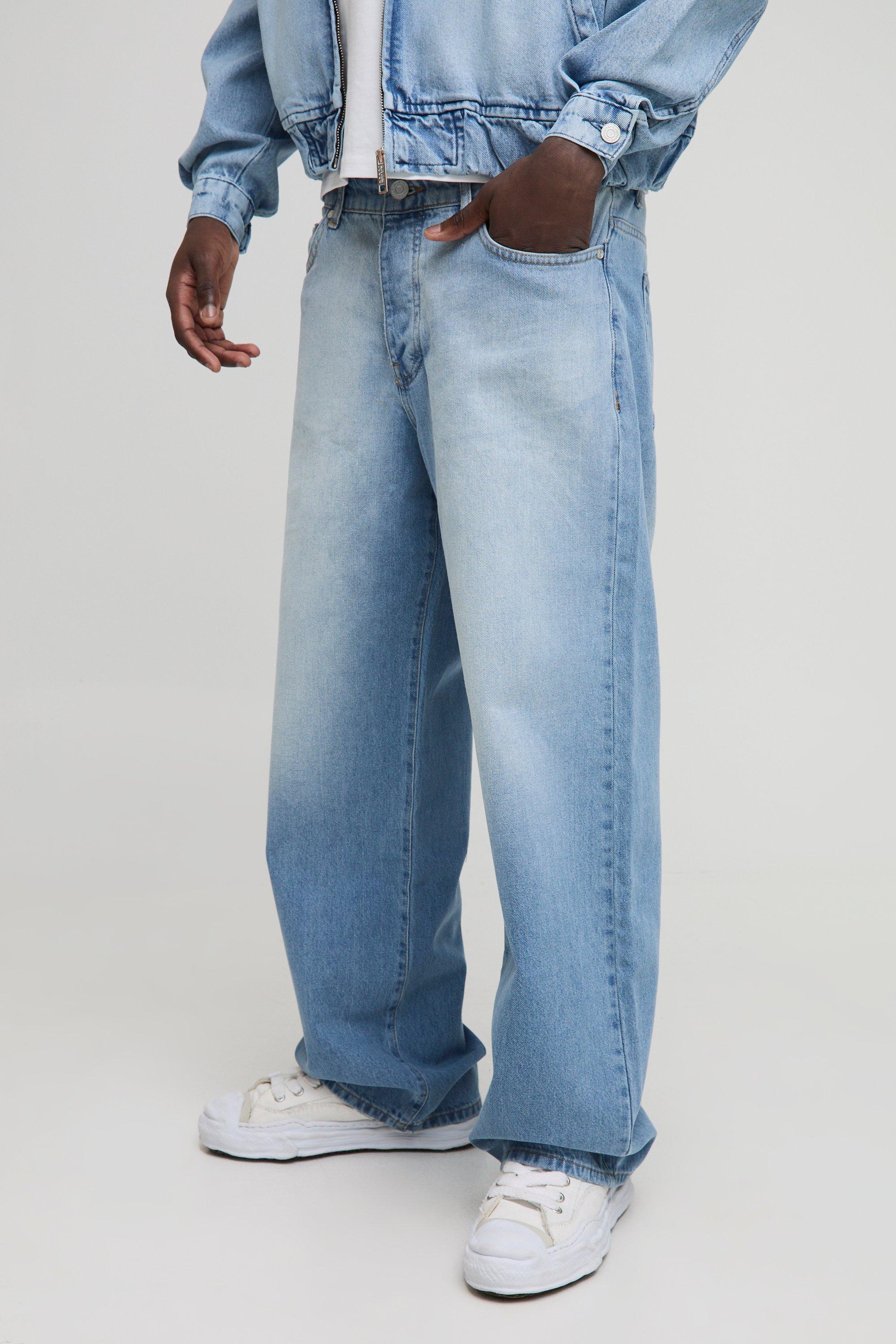 Mens Relaxed Fit Light Blue Washed Jeans, Blue