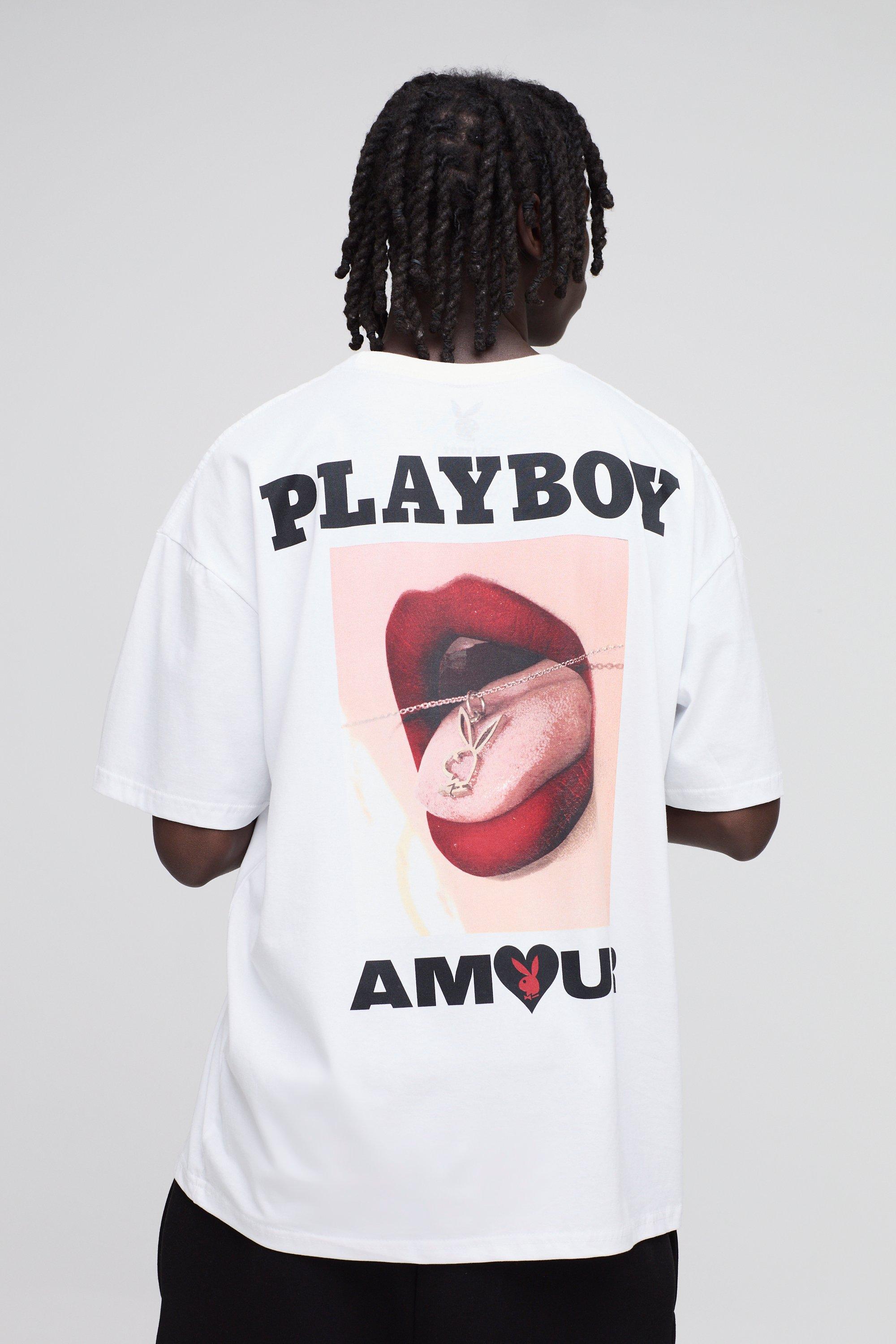 Mens White Oversized Playboy Amour License T-Shirt, White