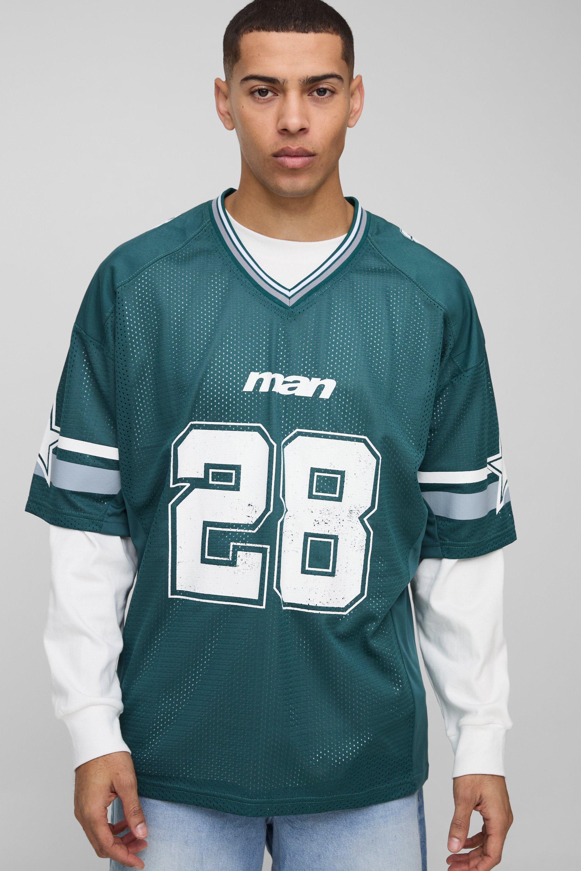 Mens Green Oversized Man V Neck Mesh Sports Top, Green