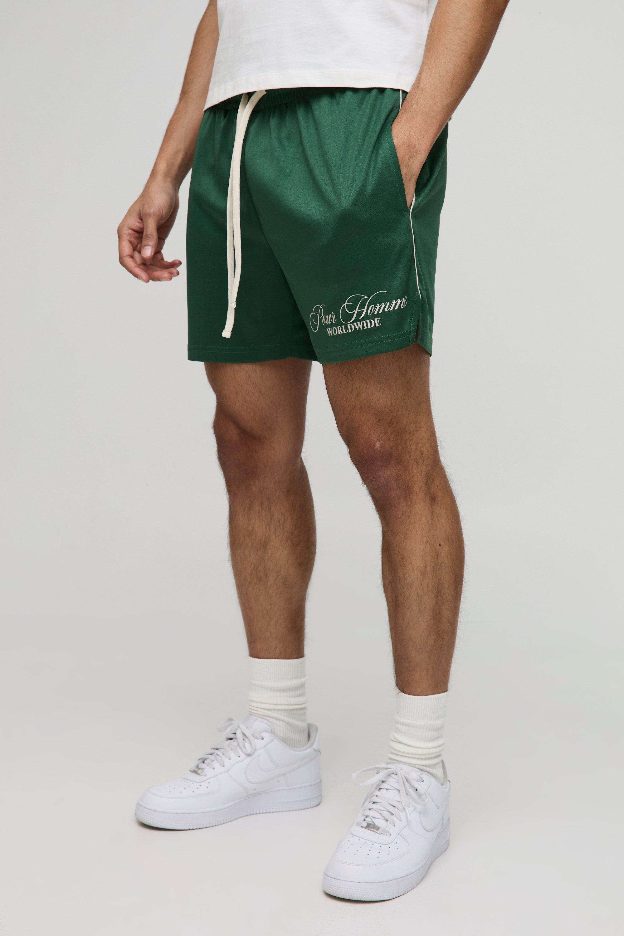 Mens Green Relaxed Homme Short Length Sports Shorts, Green