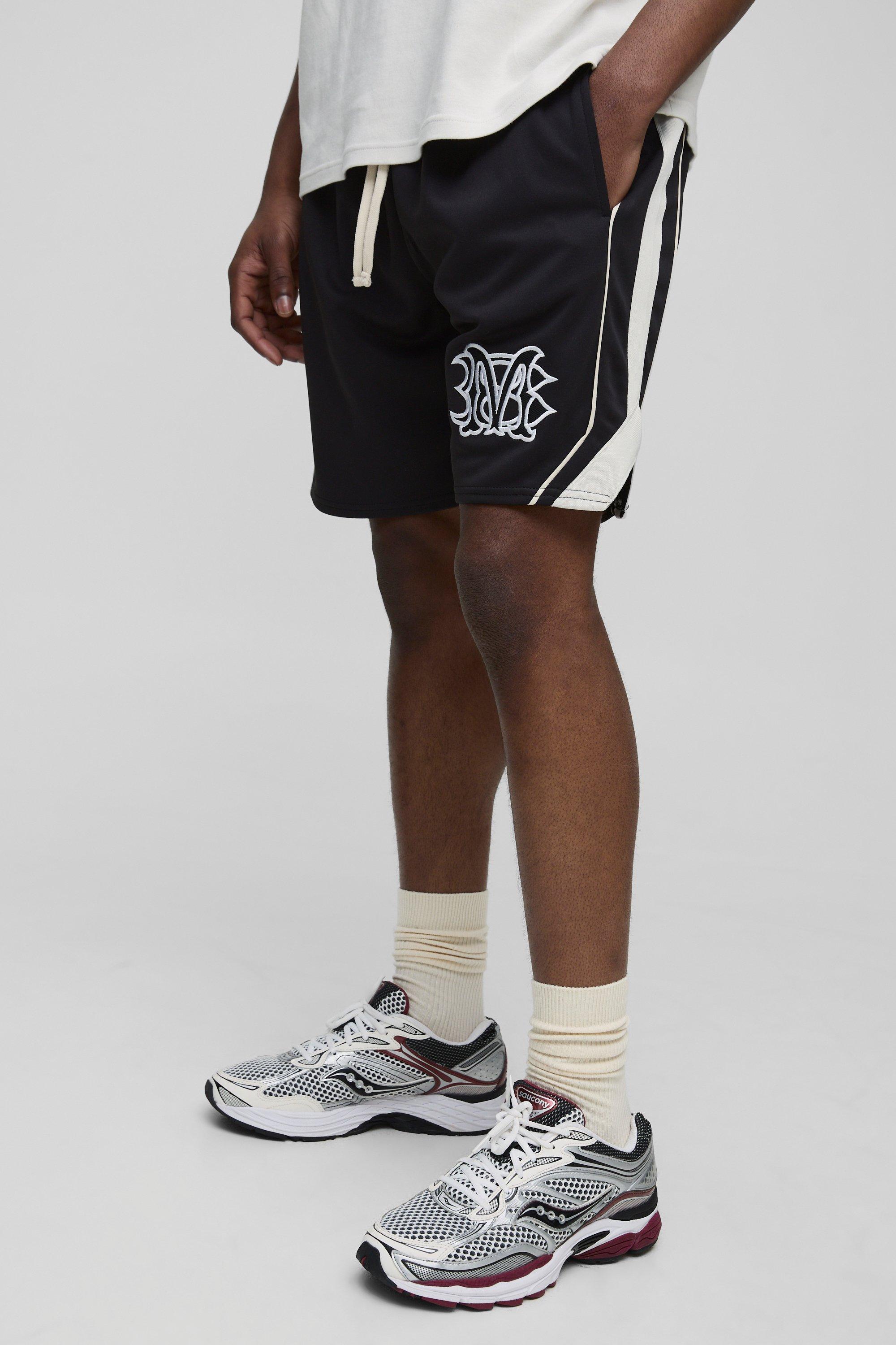 Mens Black BM Relaxed Mid Length Sports Shorts, Black