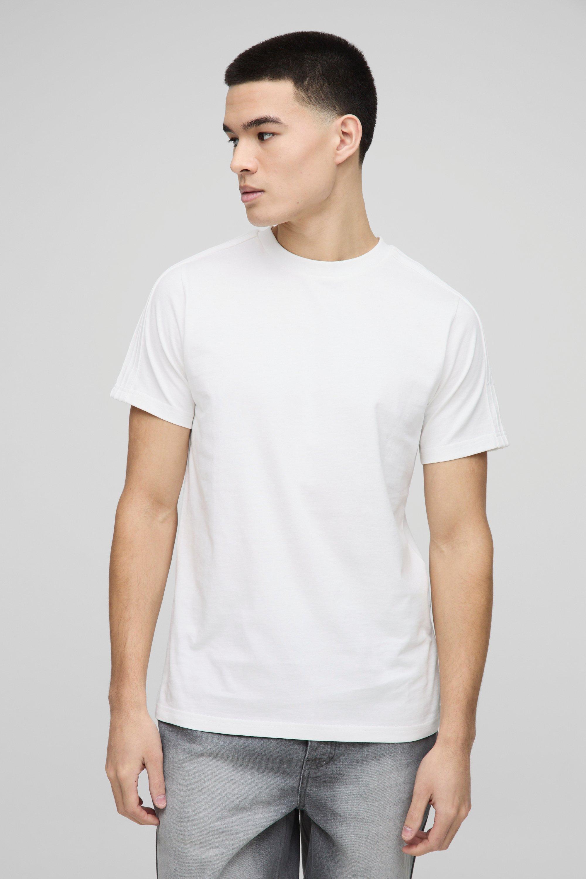 Image of T-shirt Slim Fit con pieghe sulle spalle, Bianco