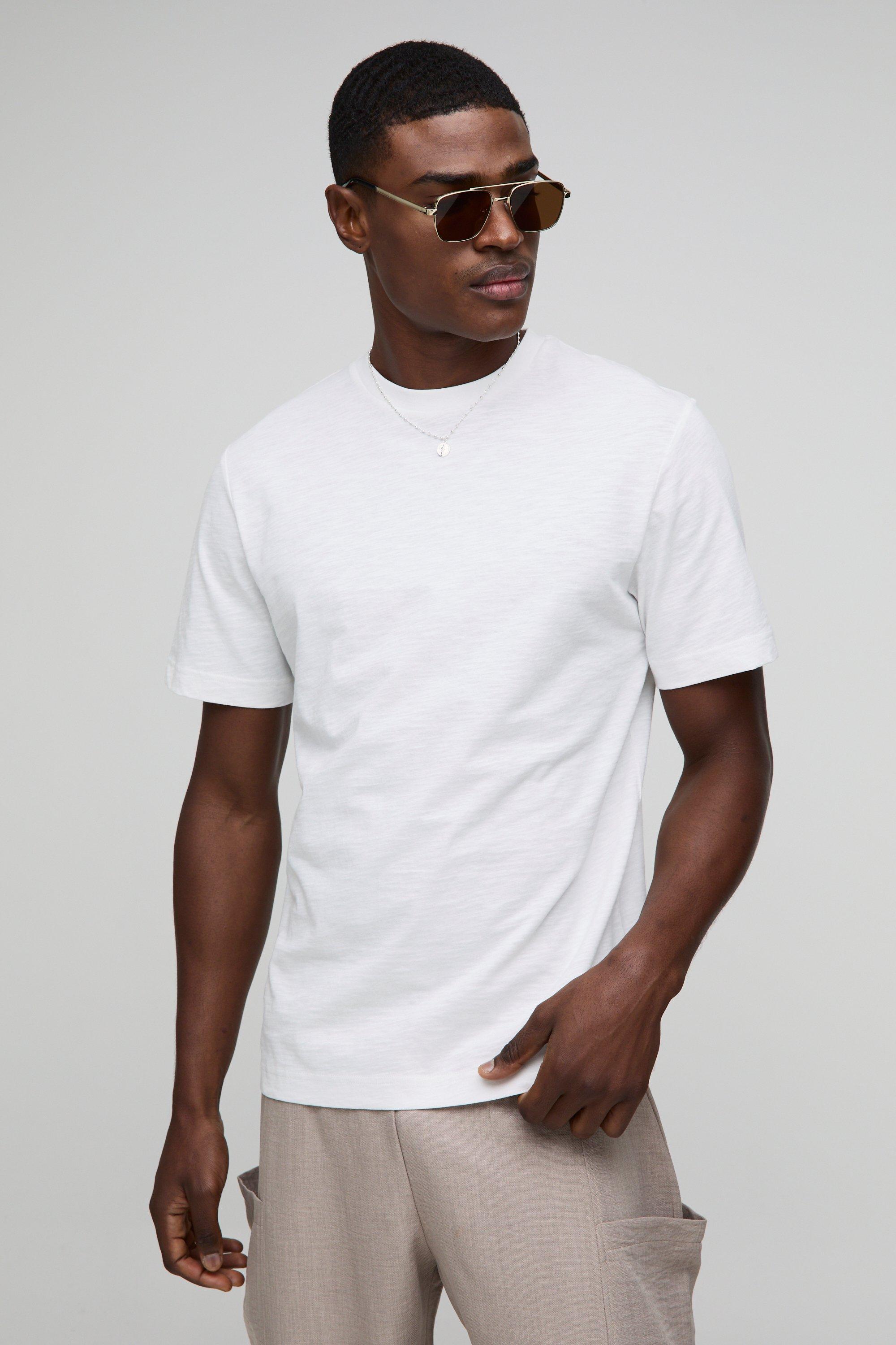 Mens White Regular Fit Slub T-Shirt, White