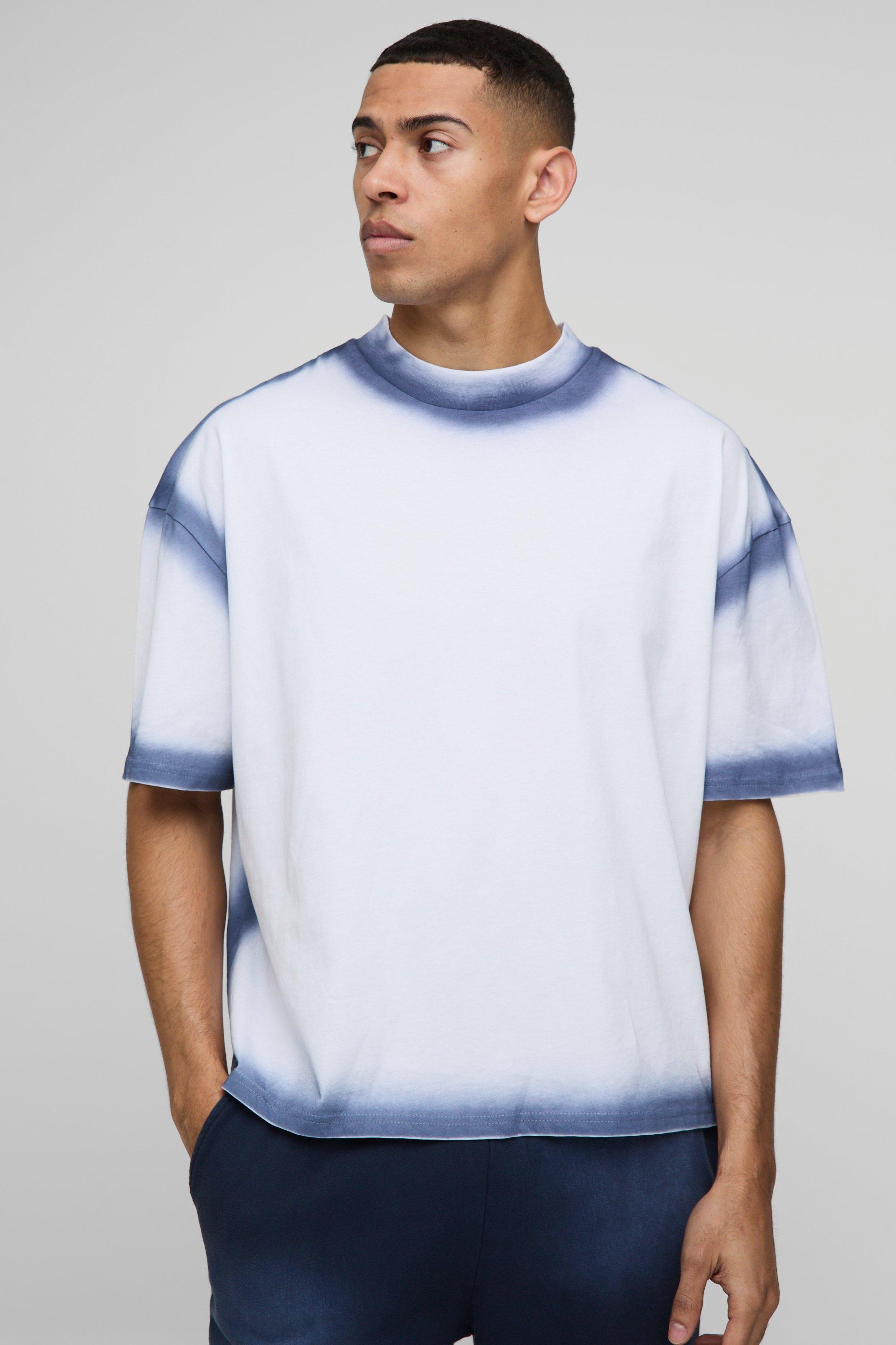 Mens Navy Oversized Boxy Washed Seam T-Shirt, Navy
