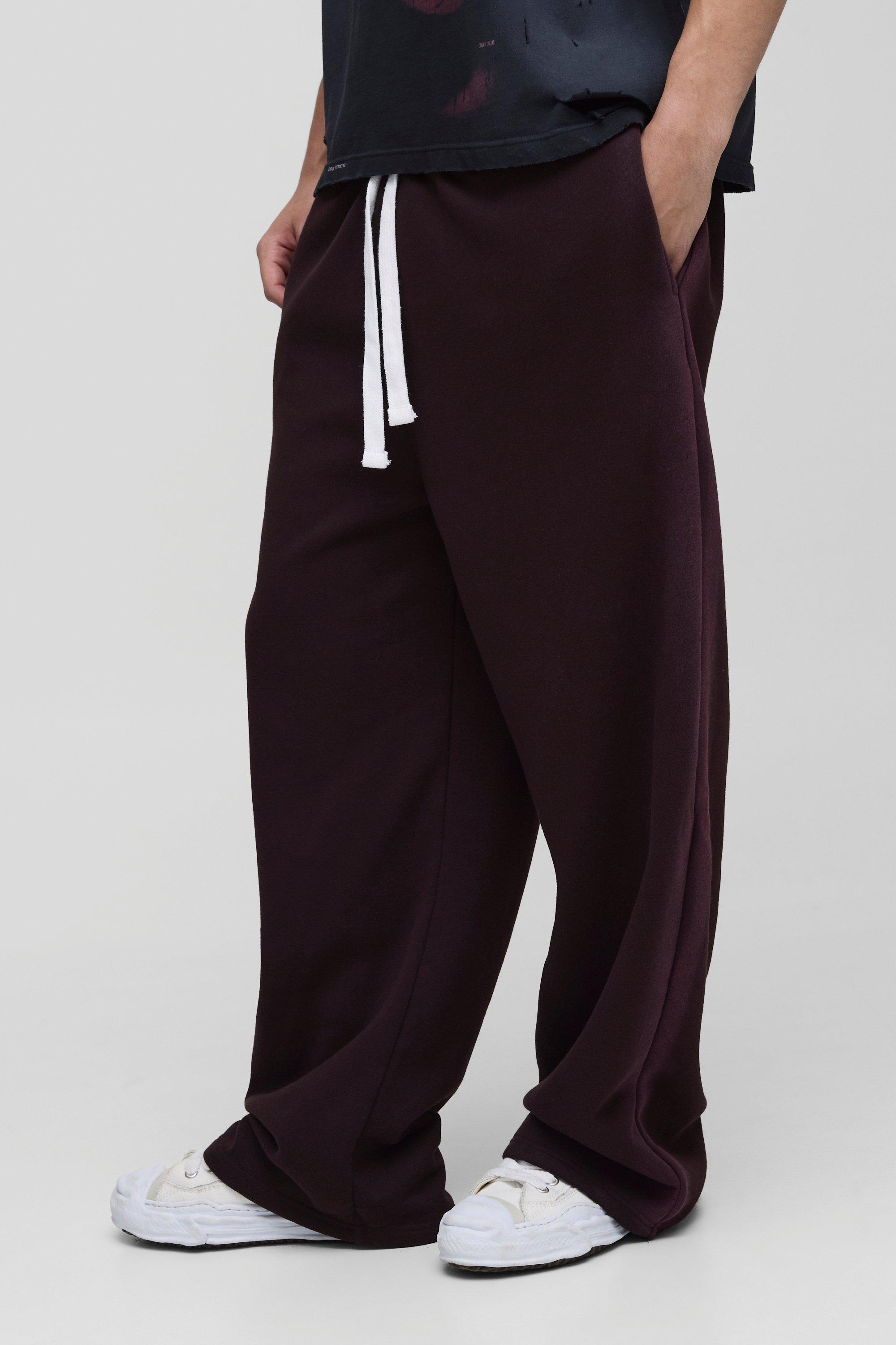 Mens Brown Wide Leg Washed Seam Joggers, Brown