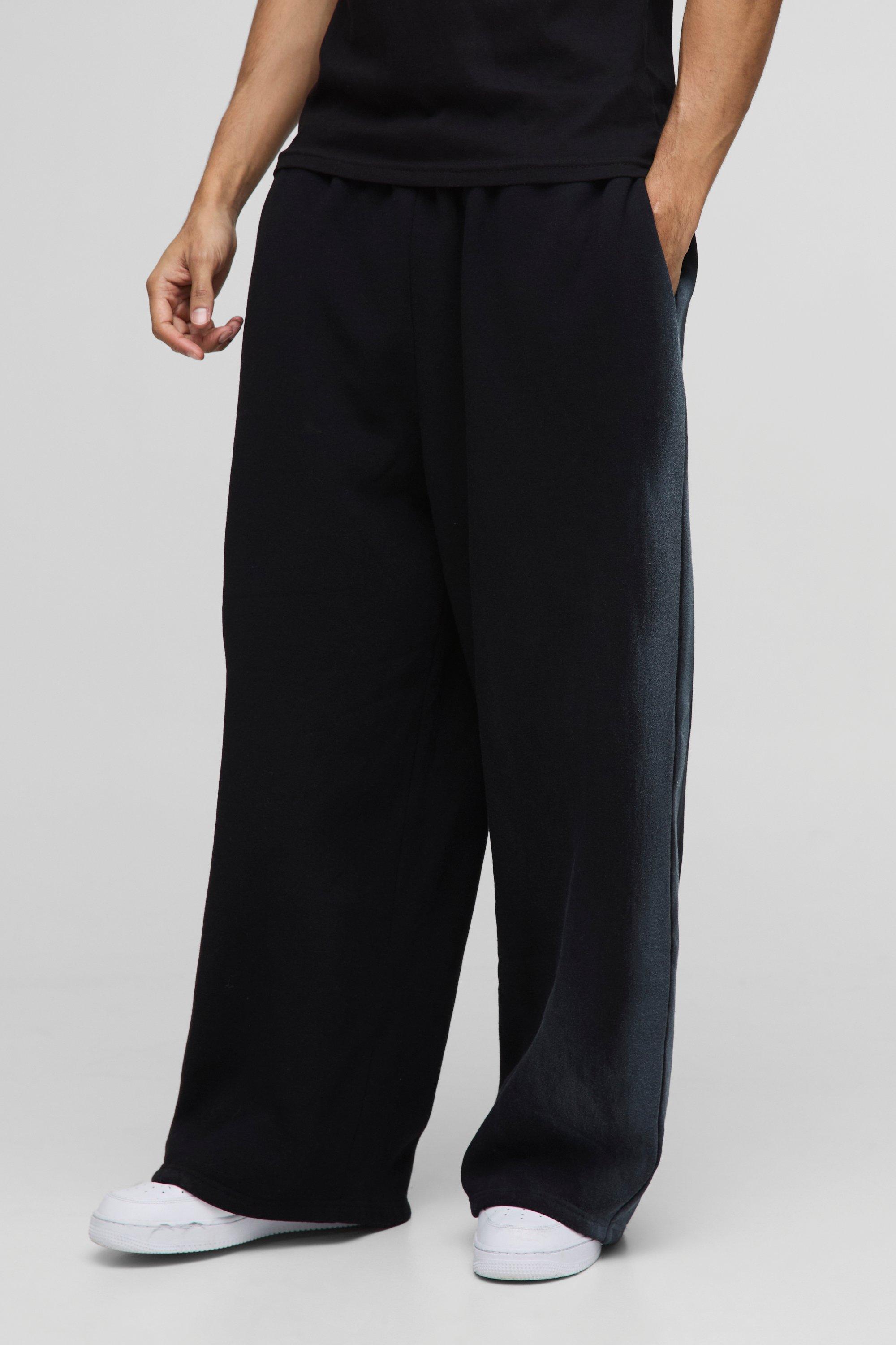 Mens Grey Wide Leg Washed Seam Joggers, Grey