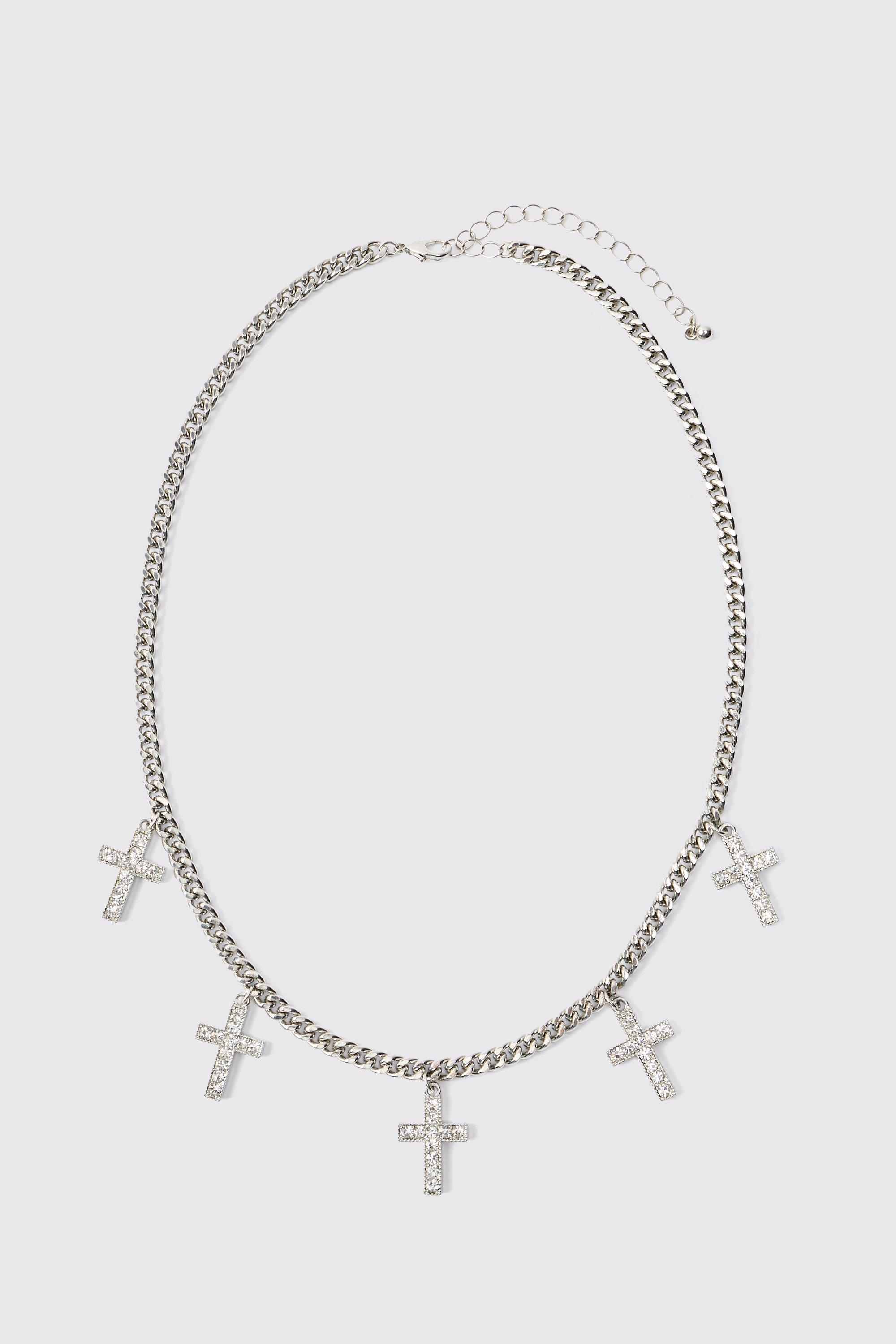 Mens Grey Multi Cross Charm Necklace, Grey