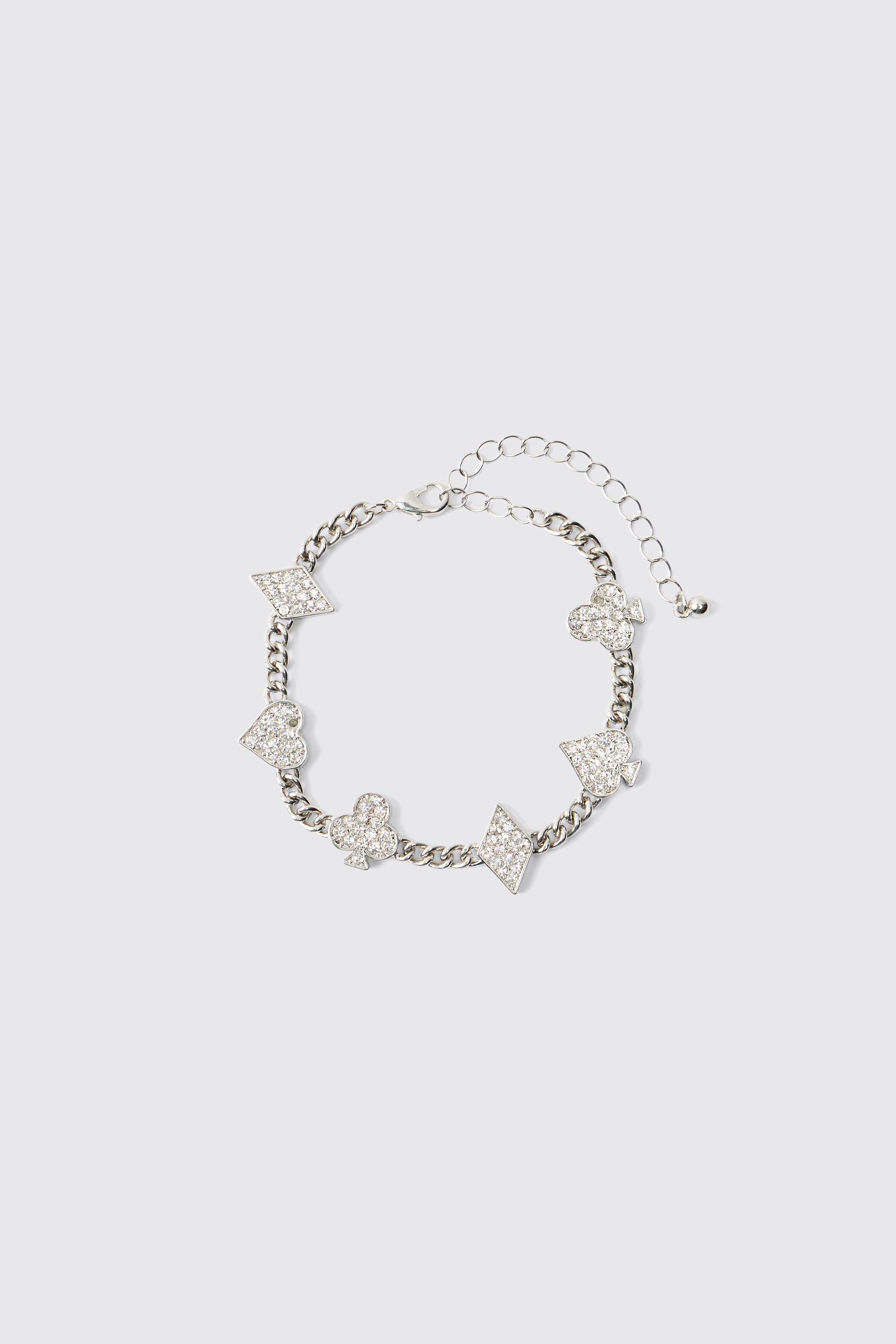 Mens Grey Iced Charm Bracelet, Grey