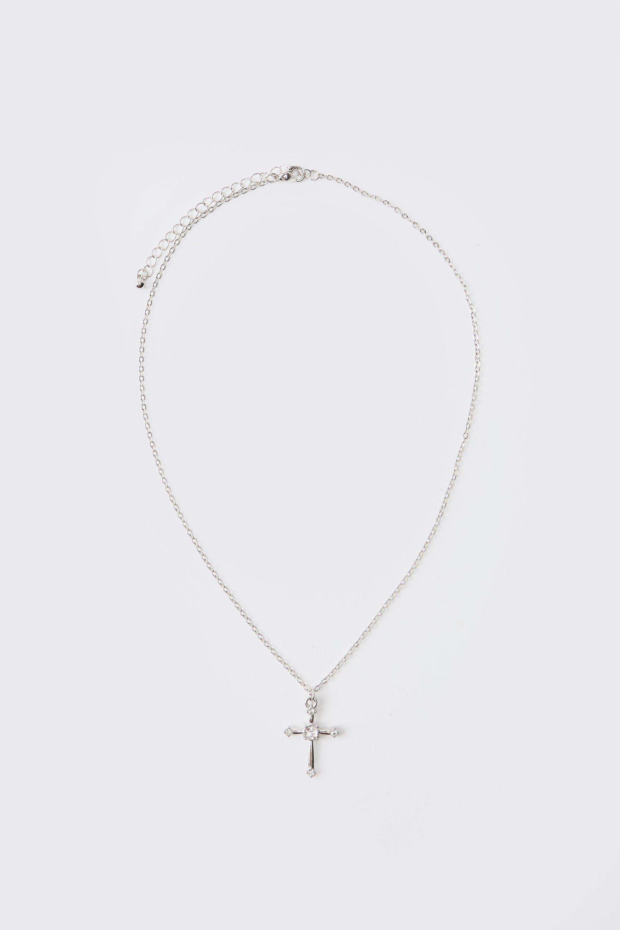 Mens Grey Glass Cross Necklace, Grey