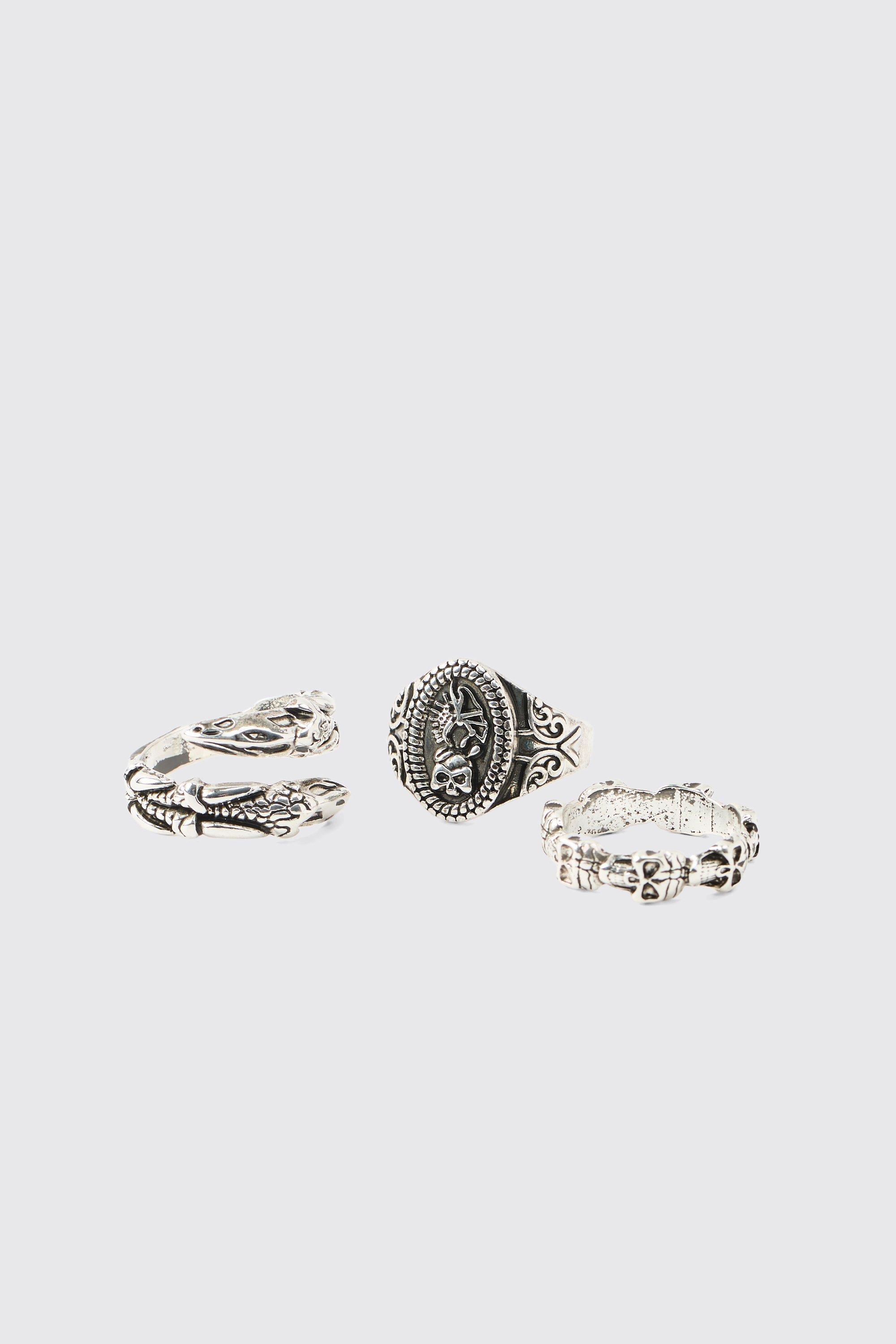 Mens Grey Signet Ring 3 Pack, Grey