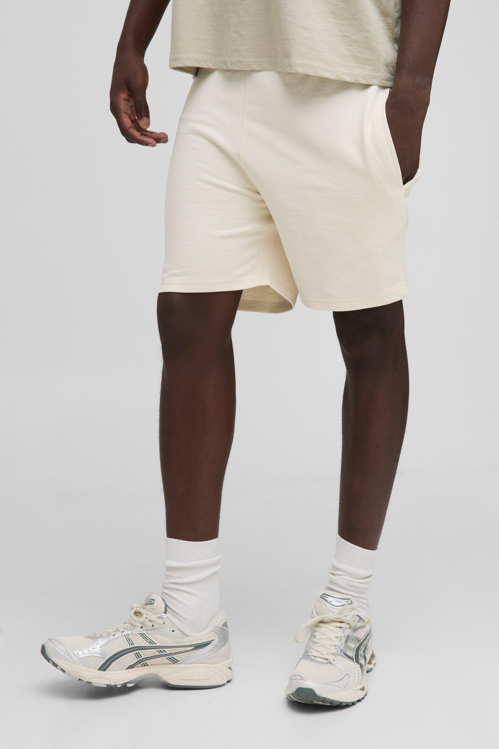 Mens Beige Slim Fit Short Length Basic Lightweight Shorts, Beige