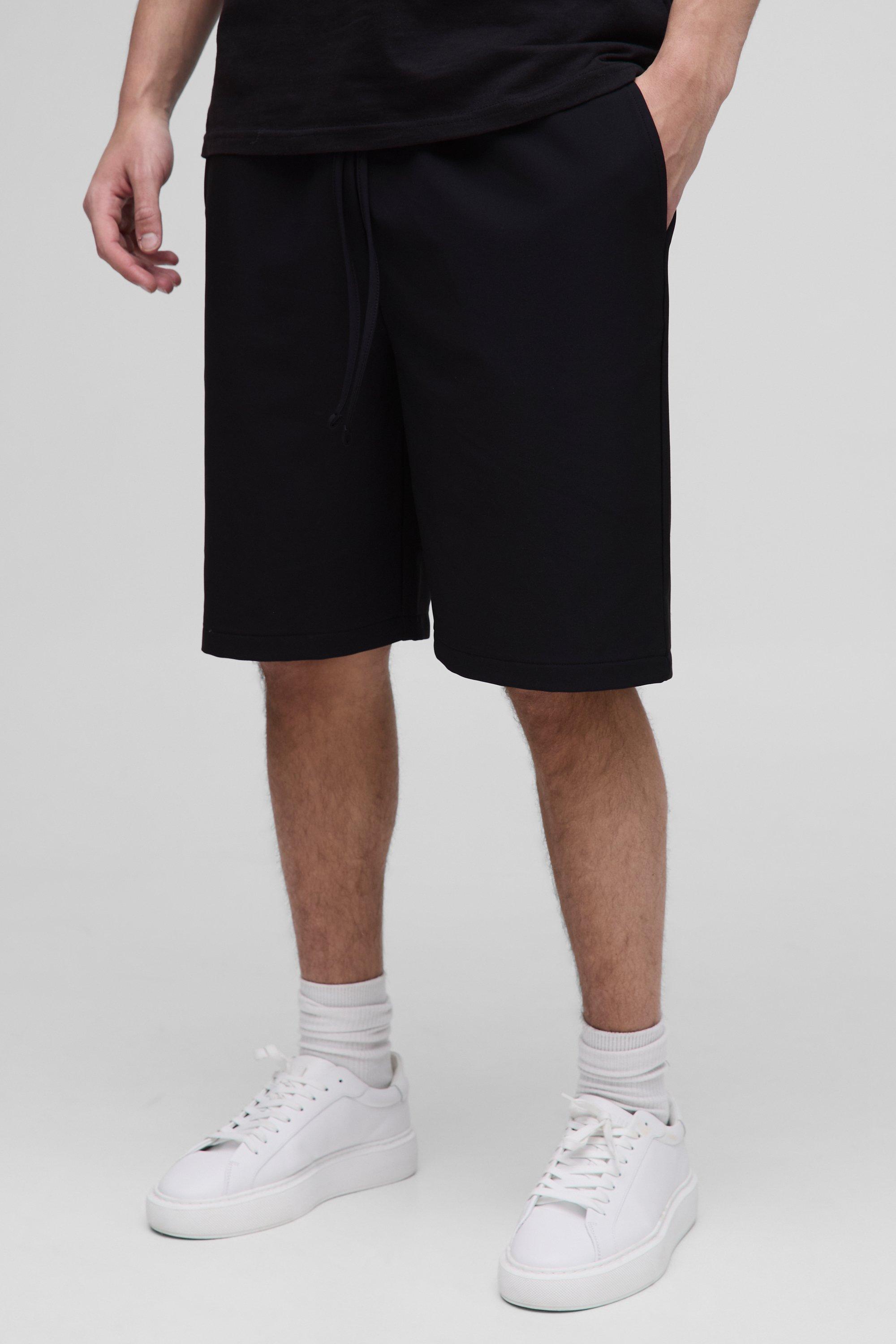 Mens Black Elasticated Waist Relaxed Technical Stretch Shorts, Black