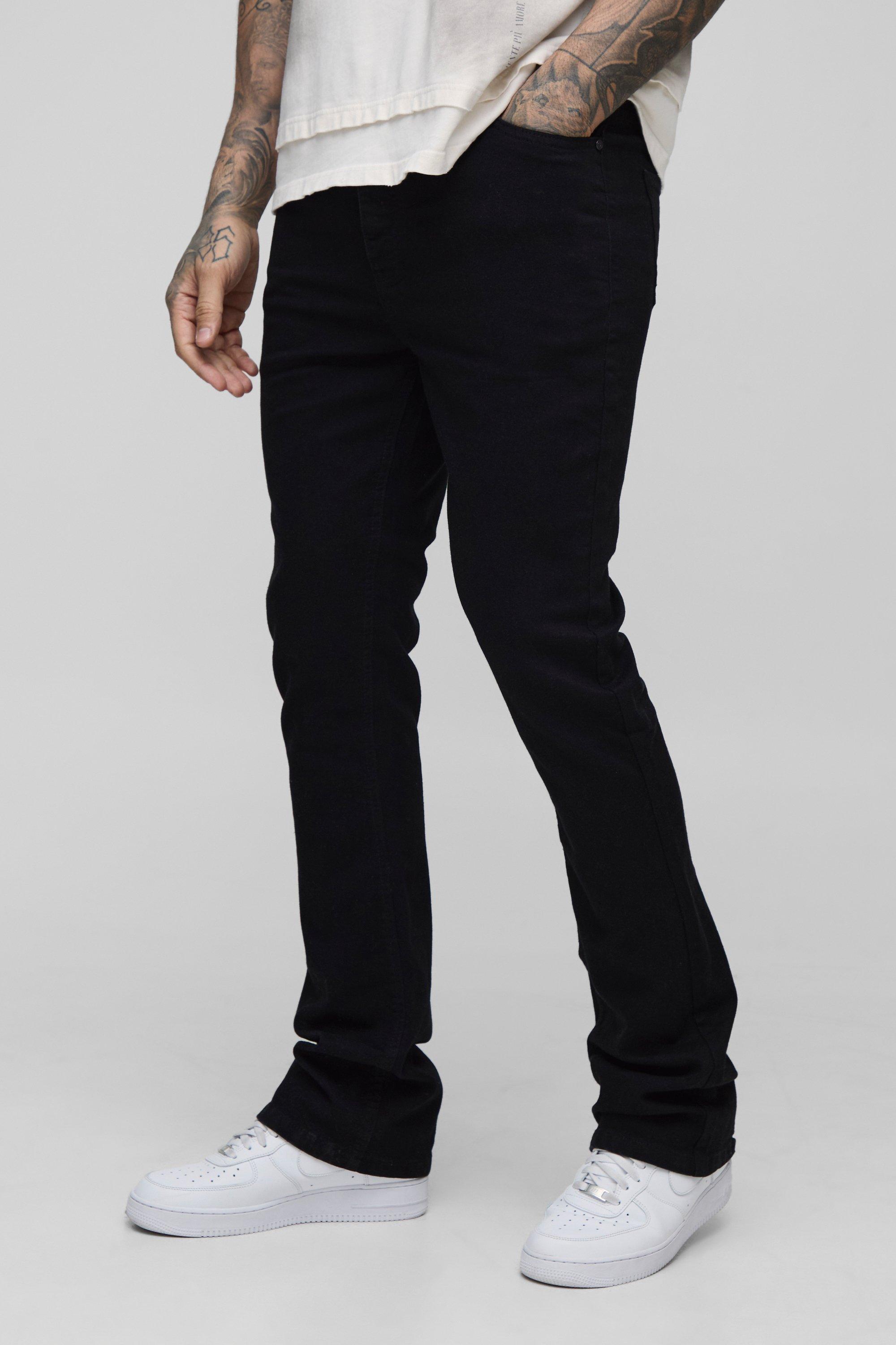 Mens Black Tall Stretch Slim Flared Jeans, Black