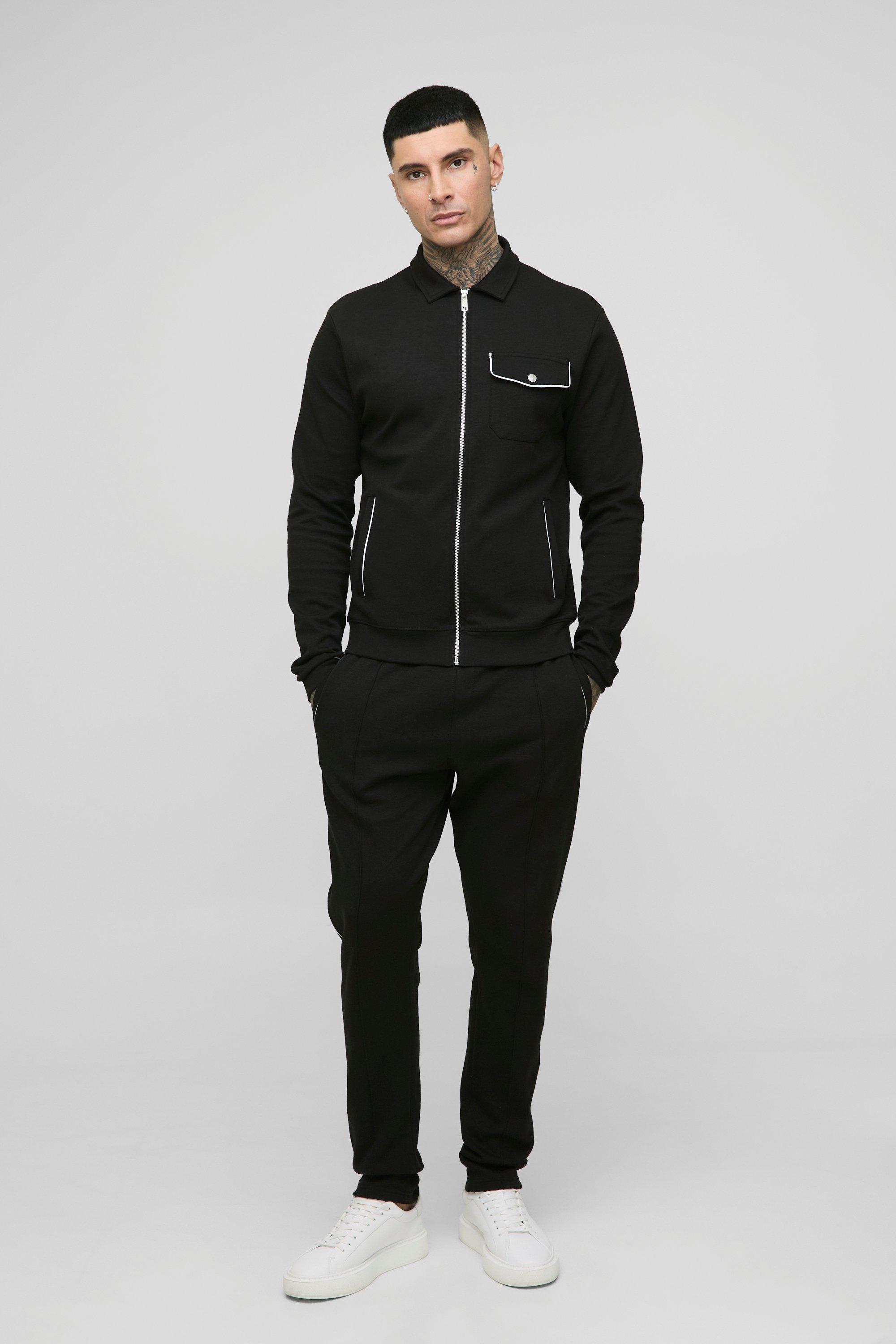 Mens Black Tall Harrington and Slim Jogger Interlock Set, Black