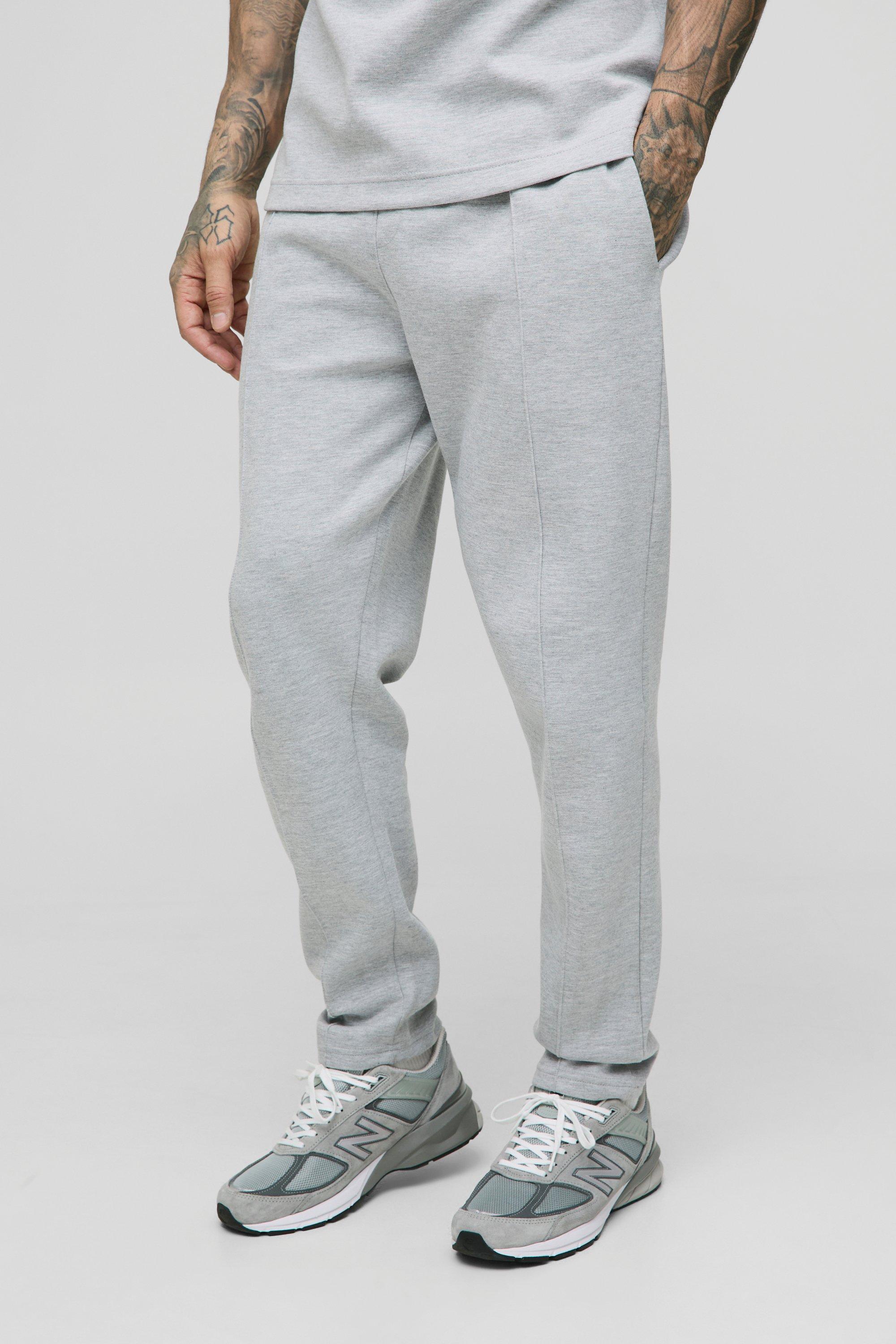 Mens Grey Tall Relaxed Tapered Interlock Pintuck Joggers, Grey