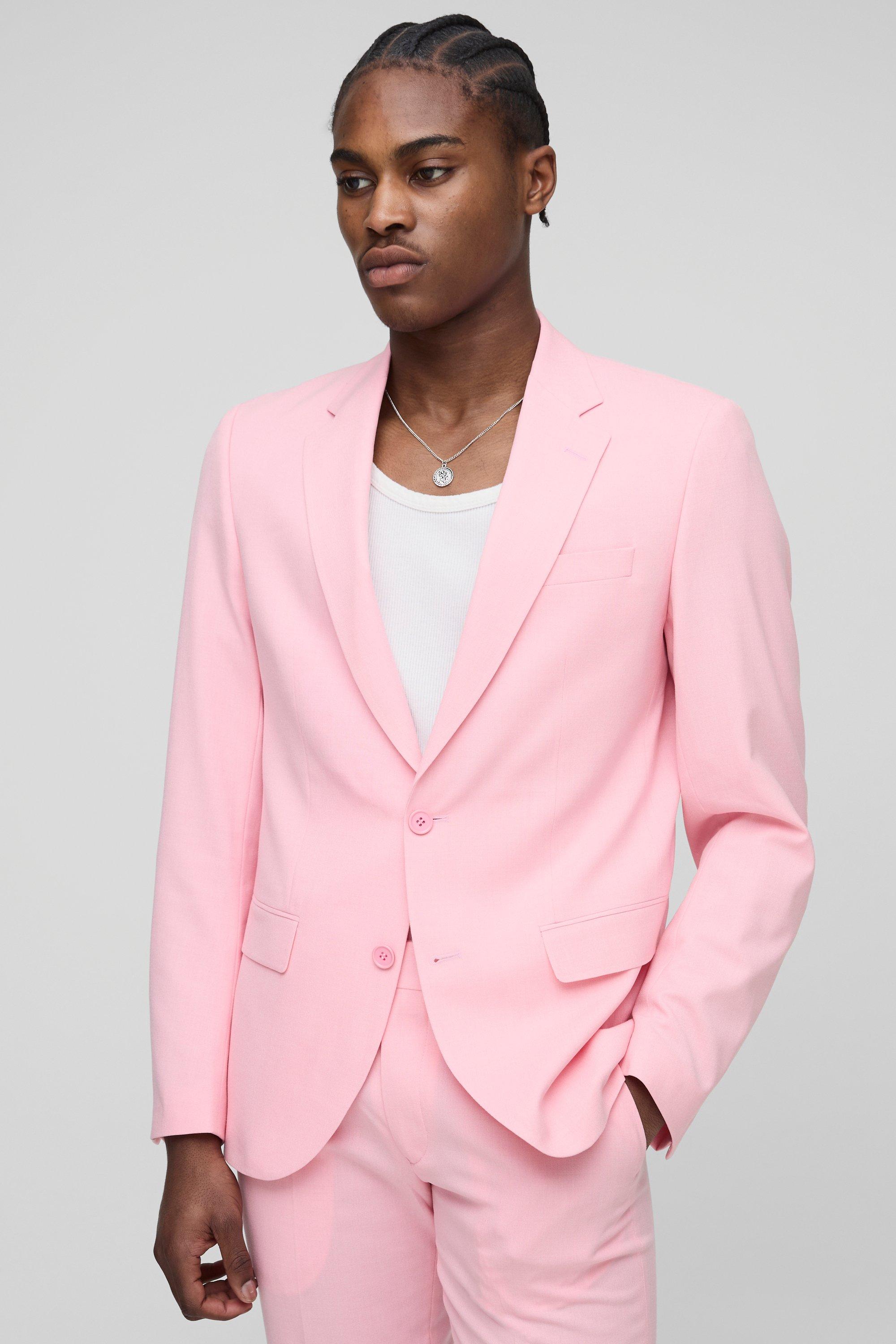 Mens Pink Slim Fit Single Breasted Suit Jacket, Pink