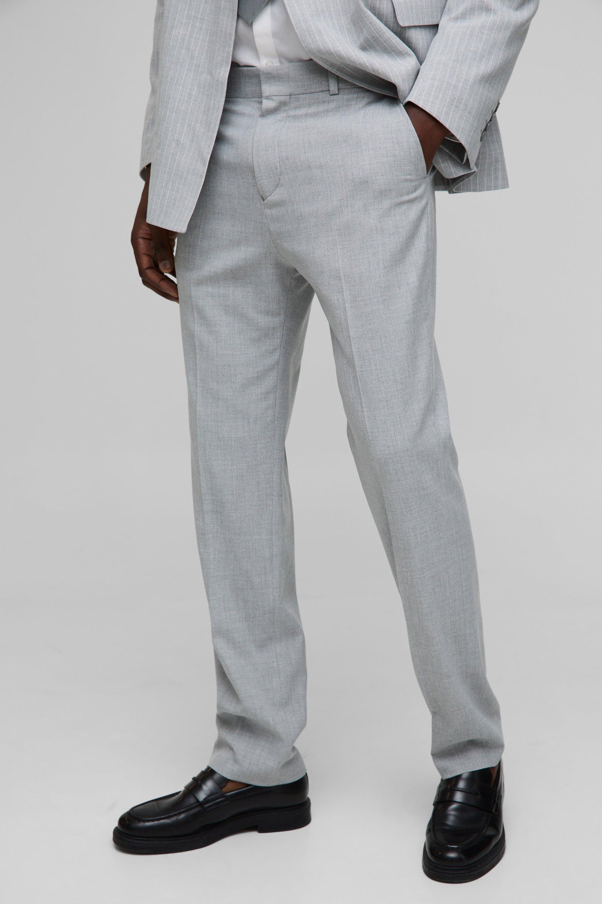 Mens Grey Straight Fit Tie Detail Fixed Waistband Suit Trouser, Grey