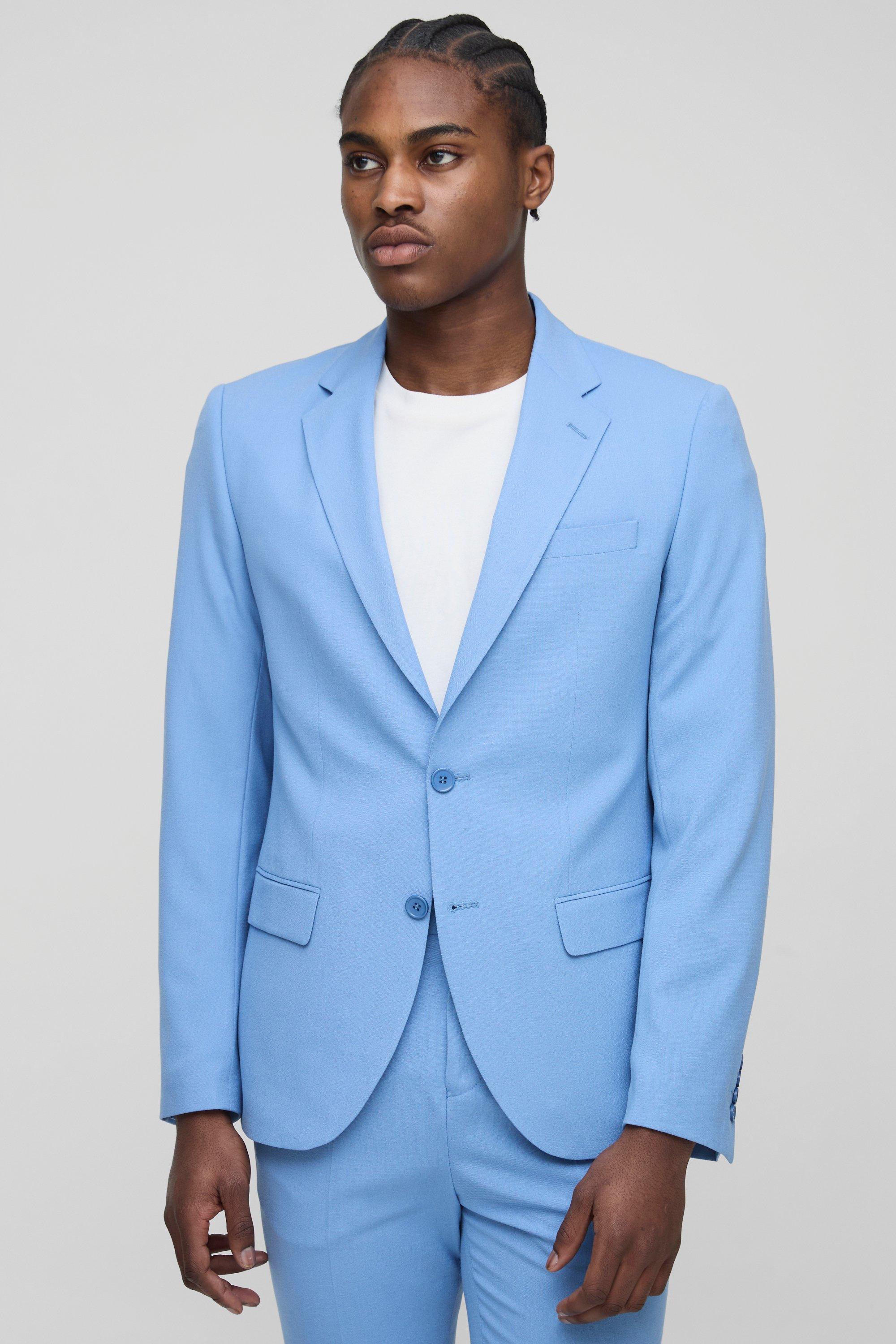 Mens Blue Slim Fit Single Breasted Suit Jacket, Blue