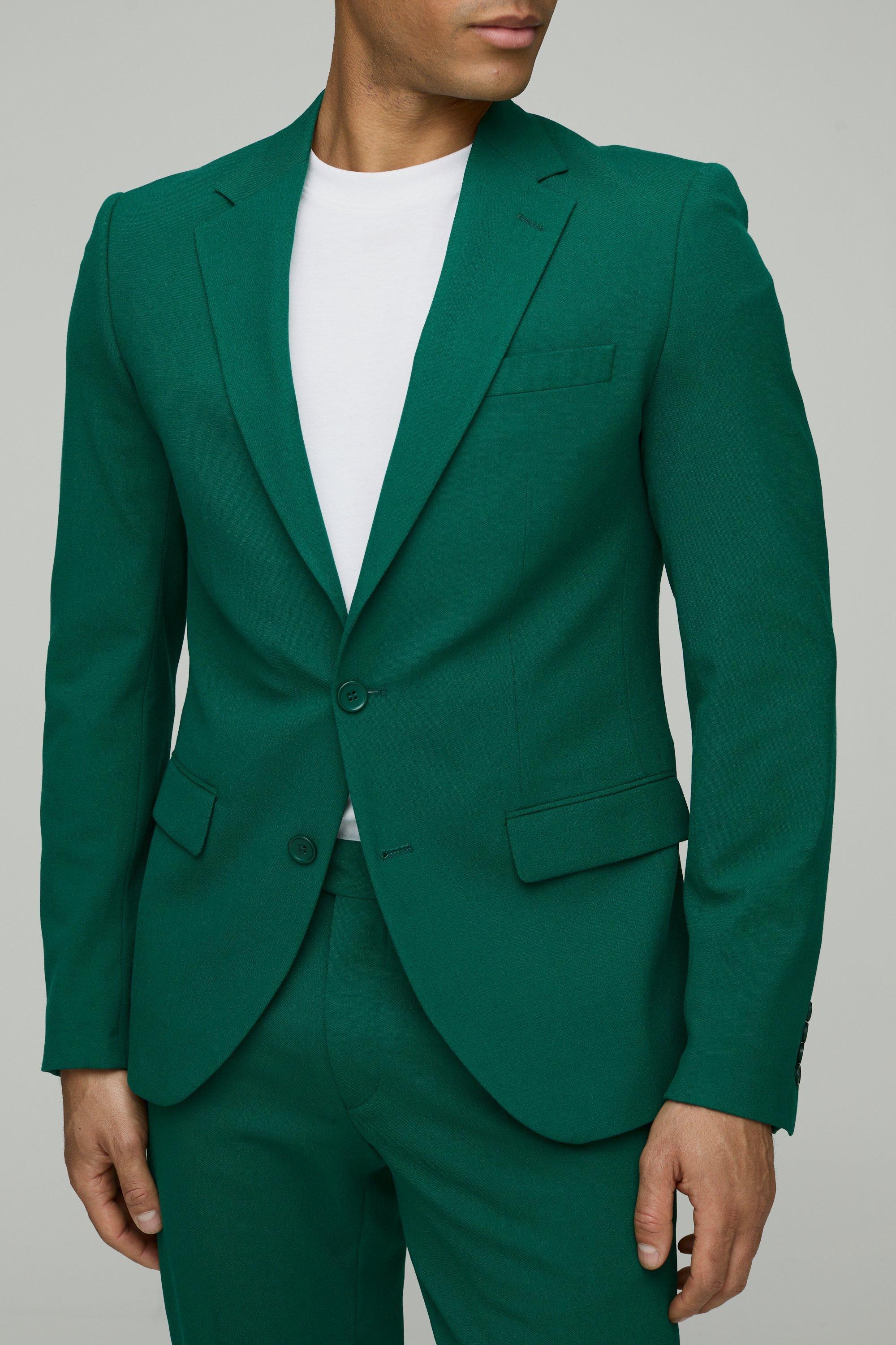 Mens Green Slim Fit Single Breasted Suit Jacket, Green