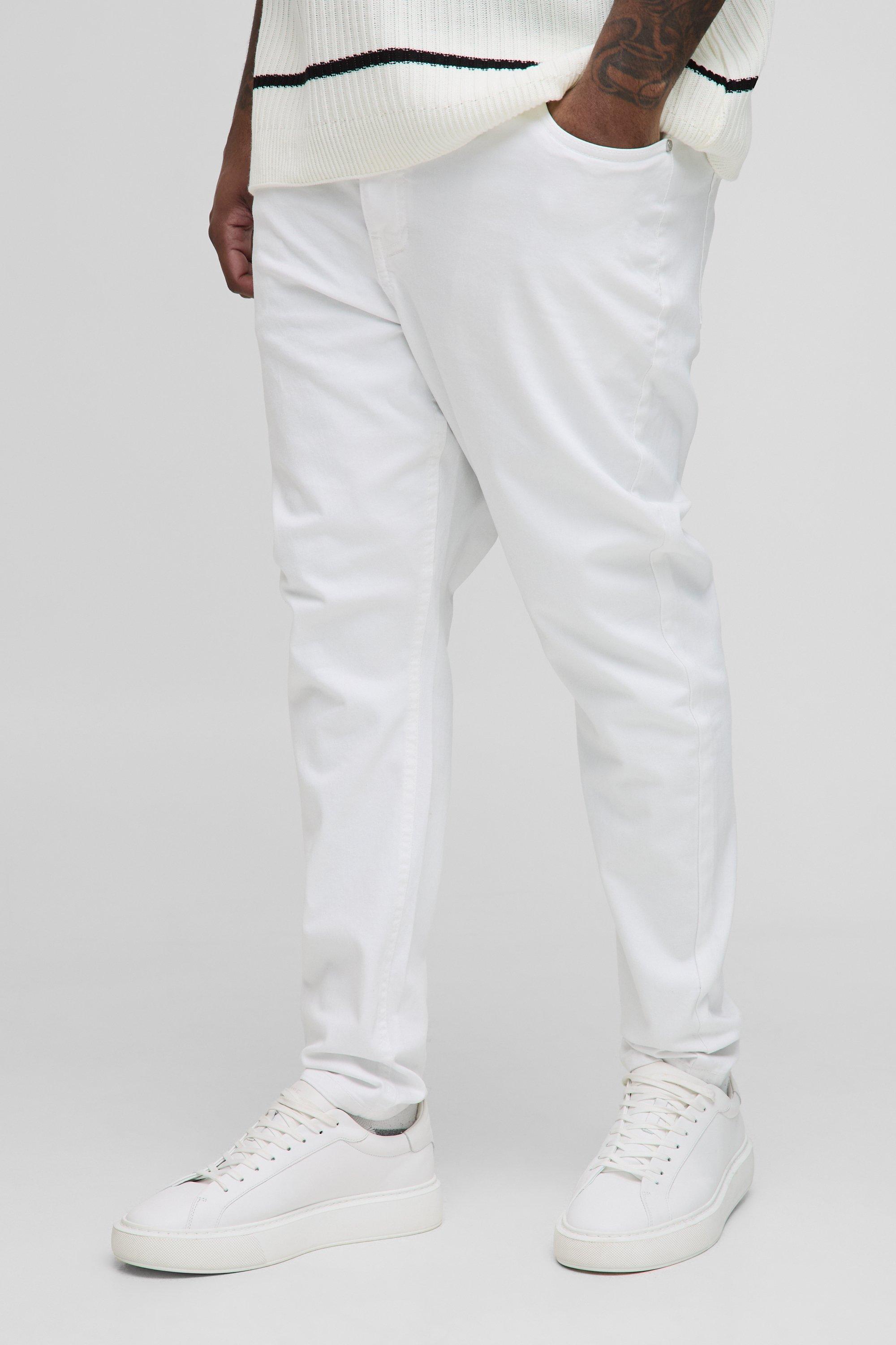 Mens White Plus Stretch Super Skinny Jeans, White