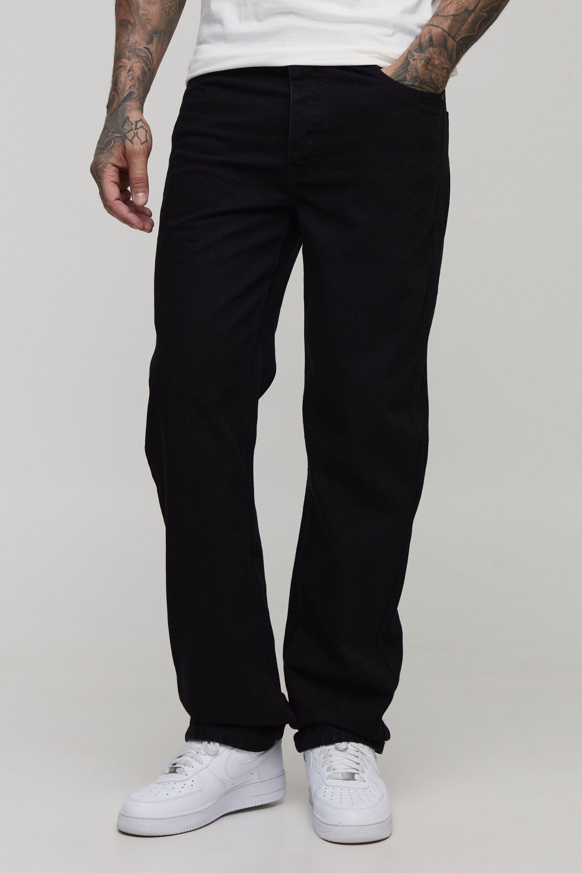 Mens Black Tall Straight Rigid Jeans, Black
