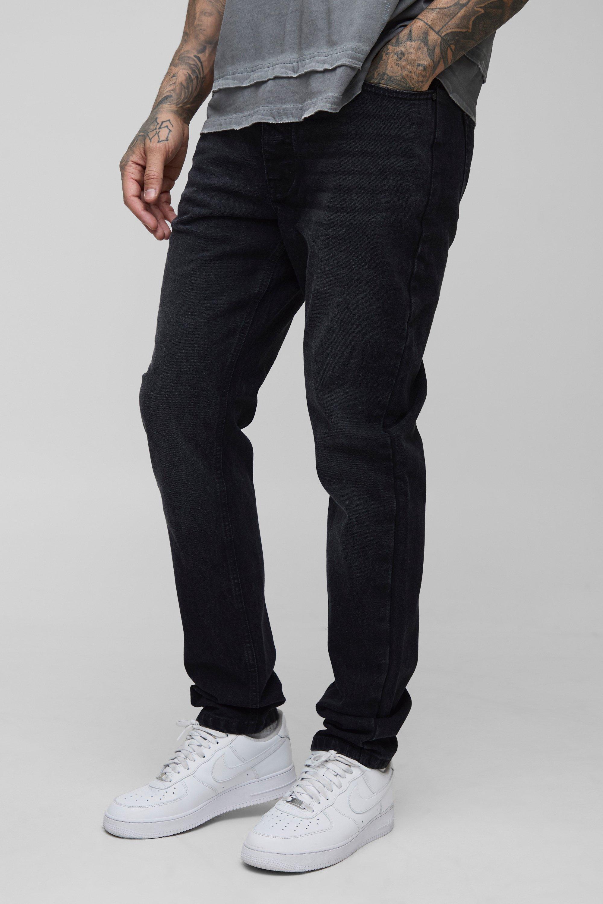 Mens Black Tall Slim Rigid Jeans, Black