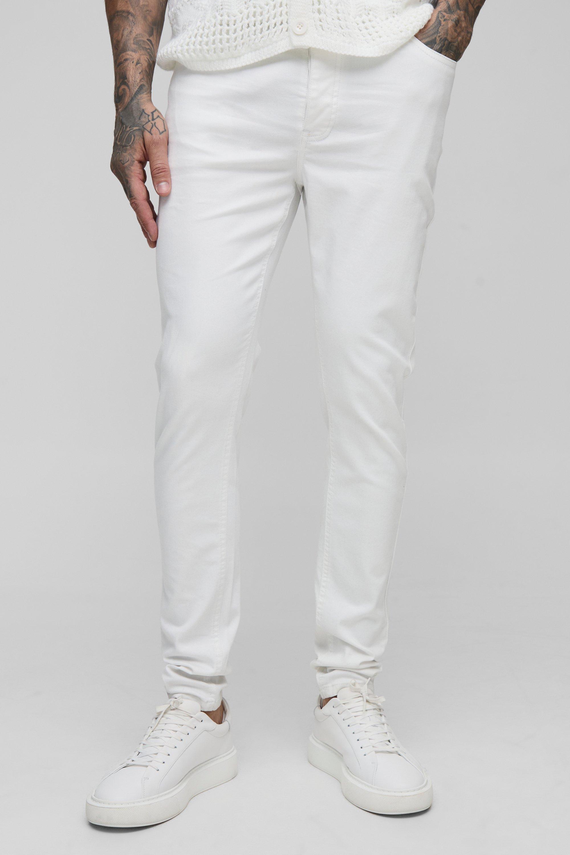 Mens White Tall Stretch Skinny Jeans, White