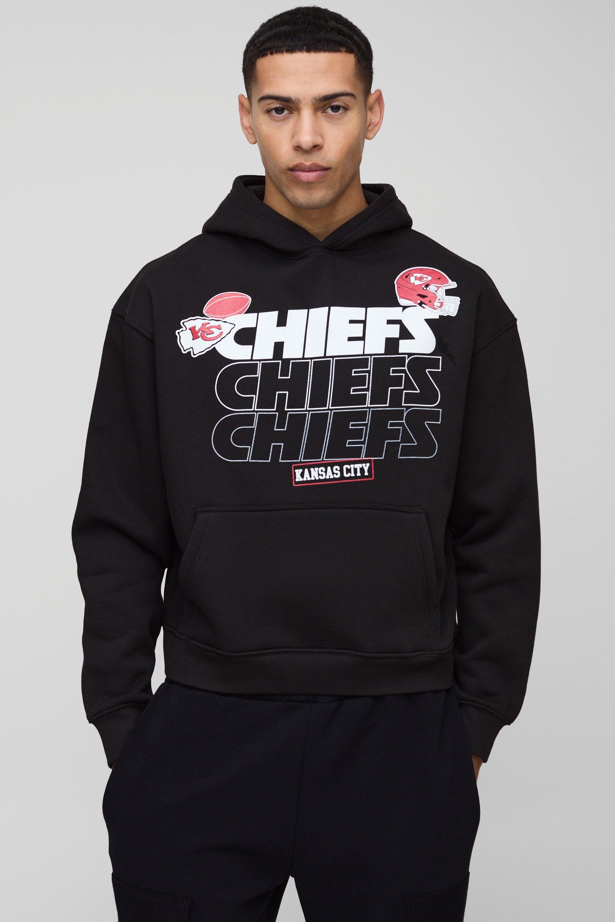 Mens Black Oversized Boxy NFL Chiefs License Hoodie, Black