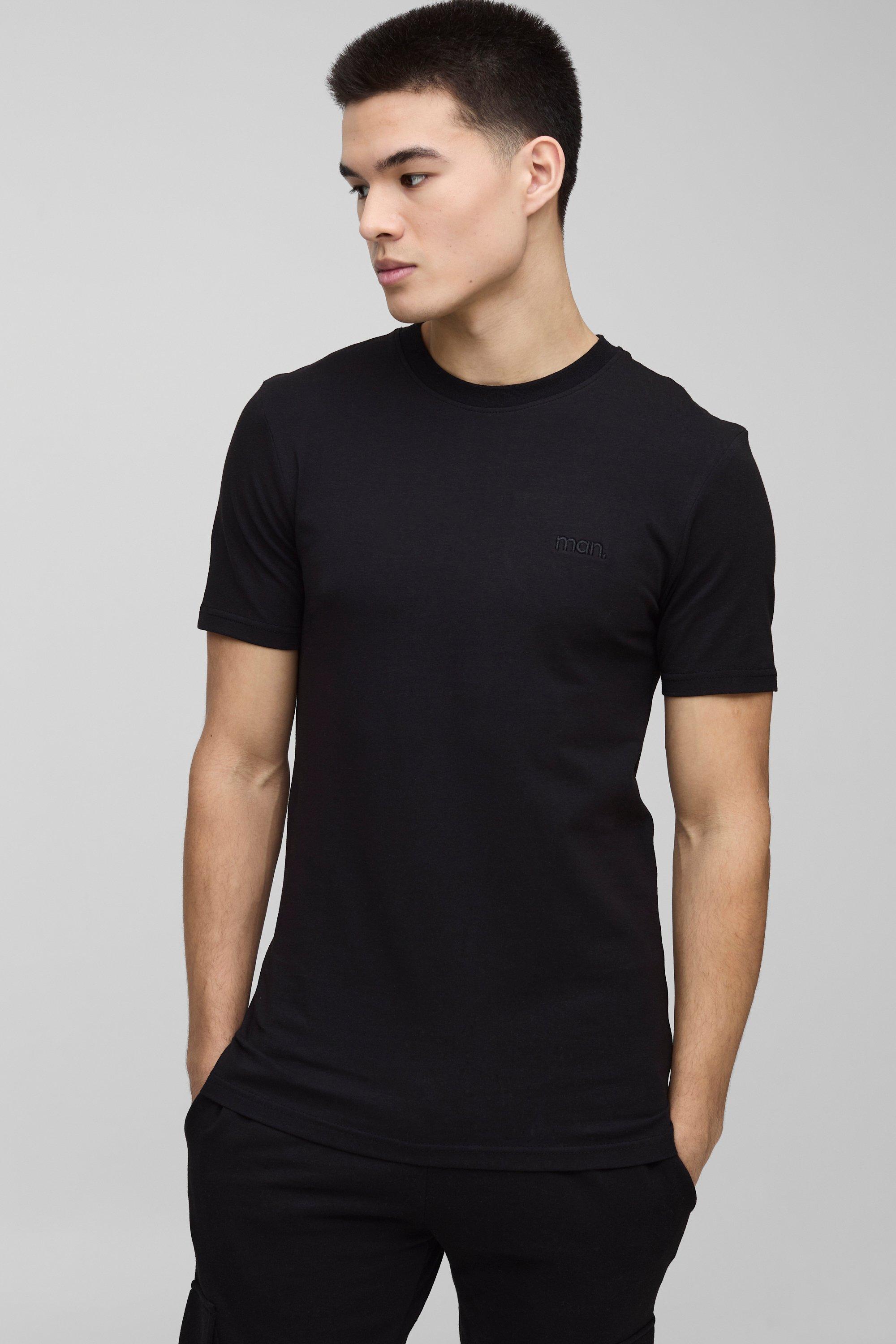 Image of UOMO. T-shirt a girocollo Basic attillata, Nero