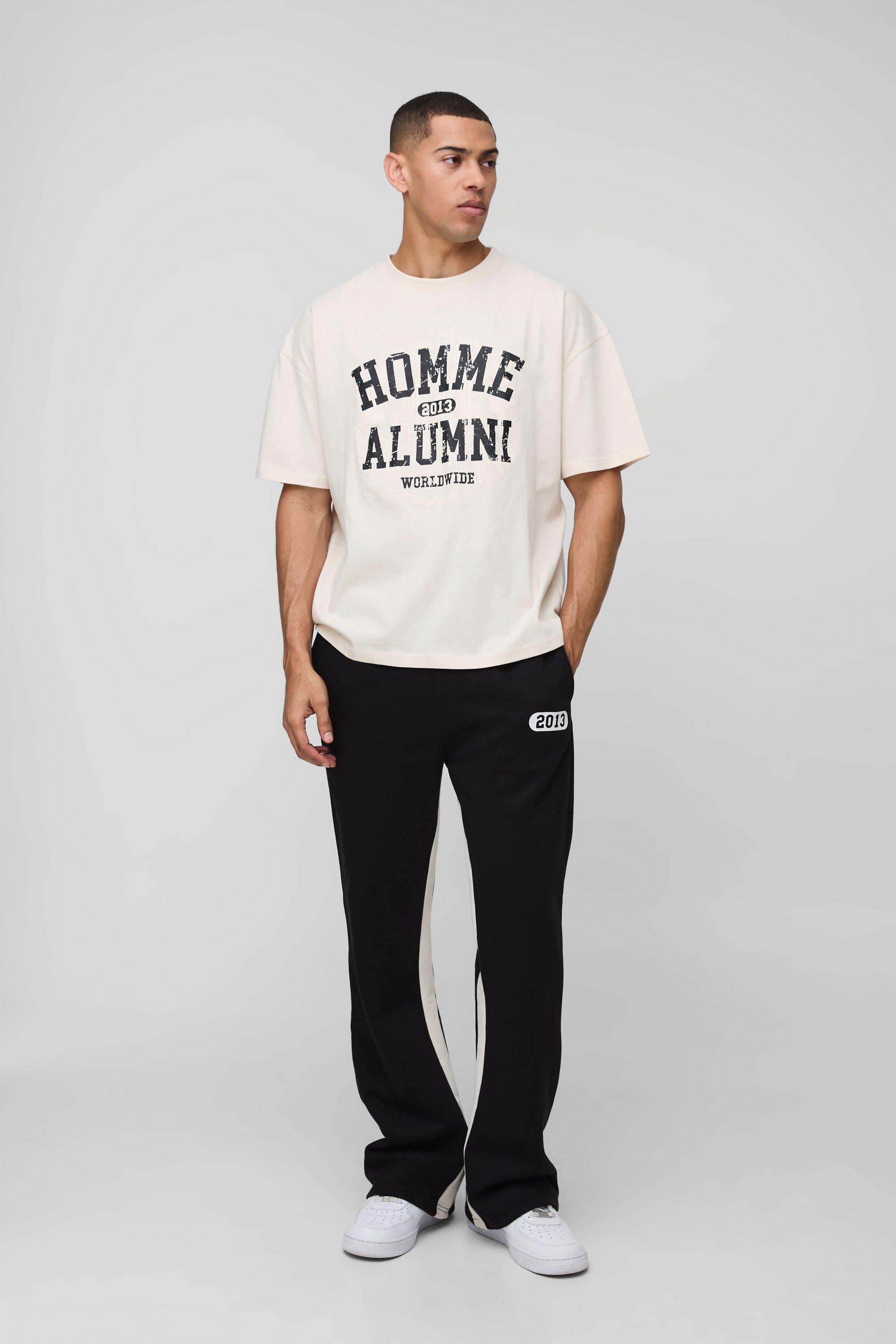 Mens Black Oversized Homme T-Shirt & Gusset Jogger Long Set, Black