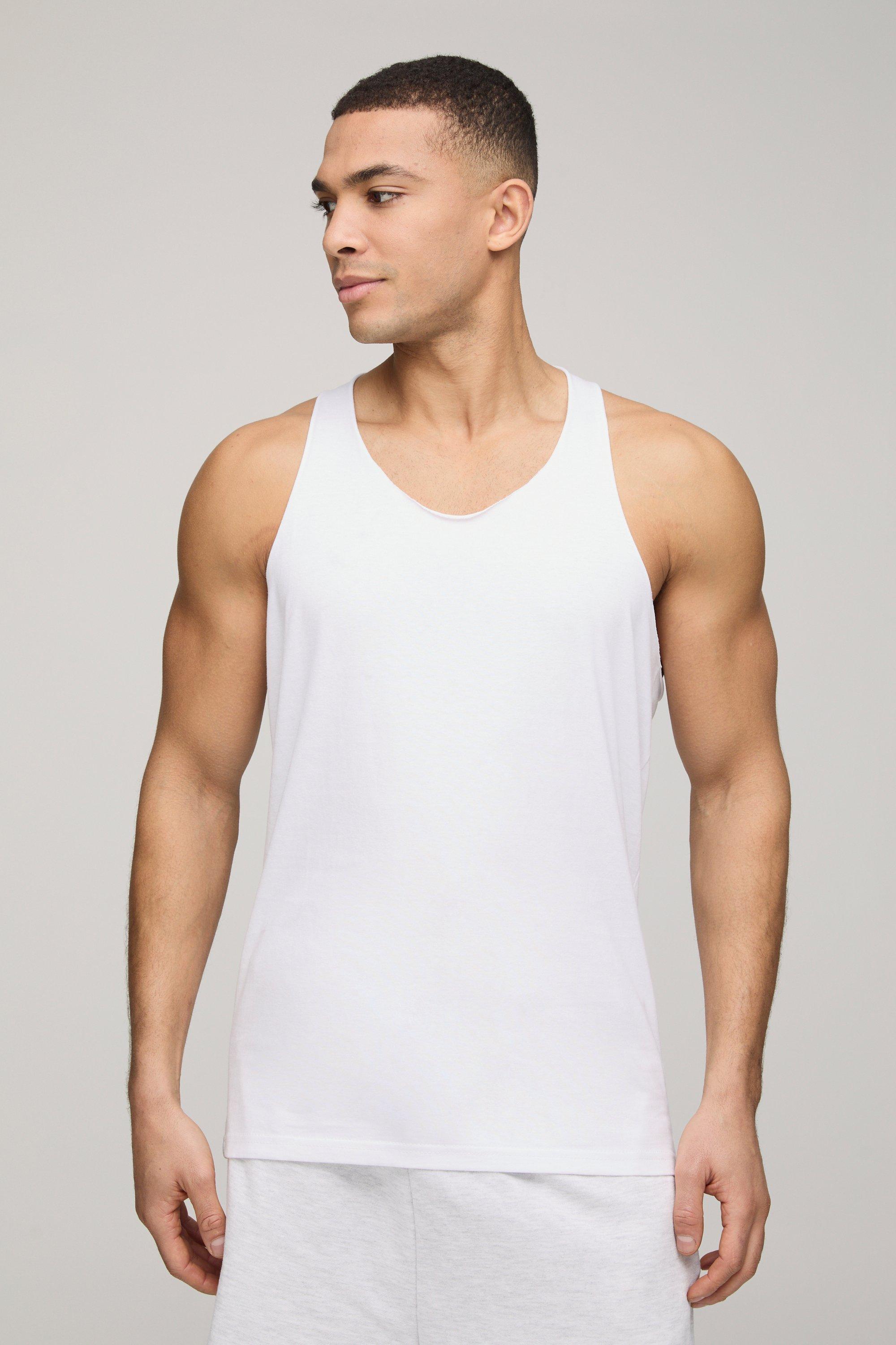 Mens White Basic Regular Fit Racer Back Vest, White