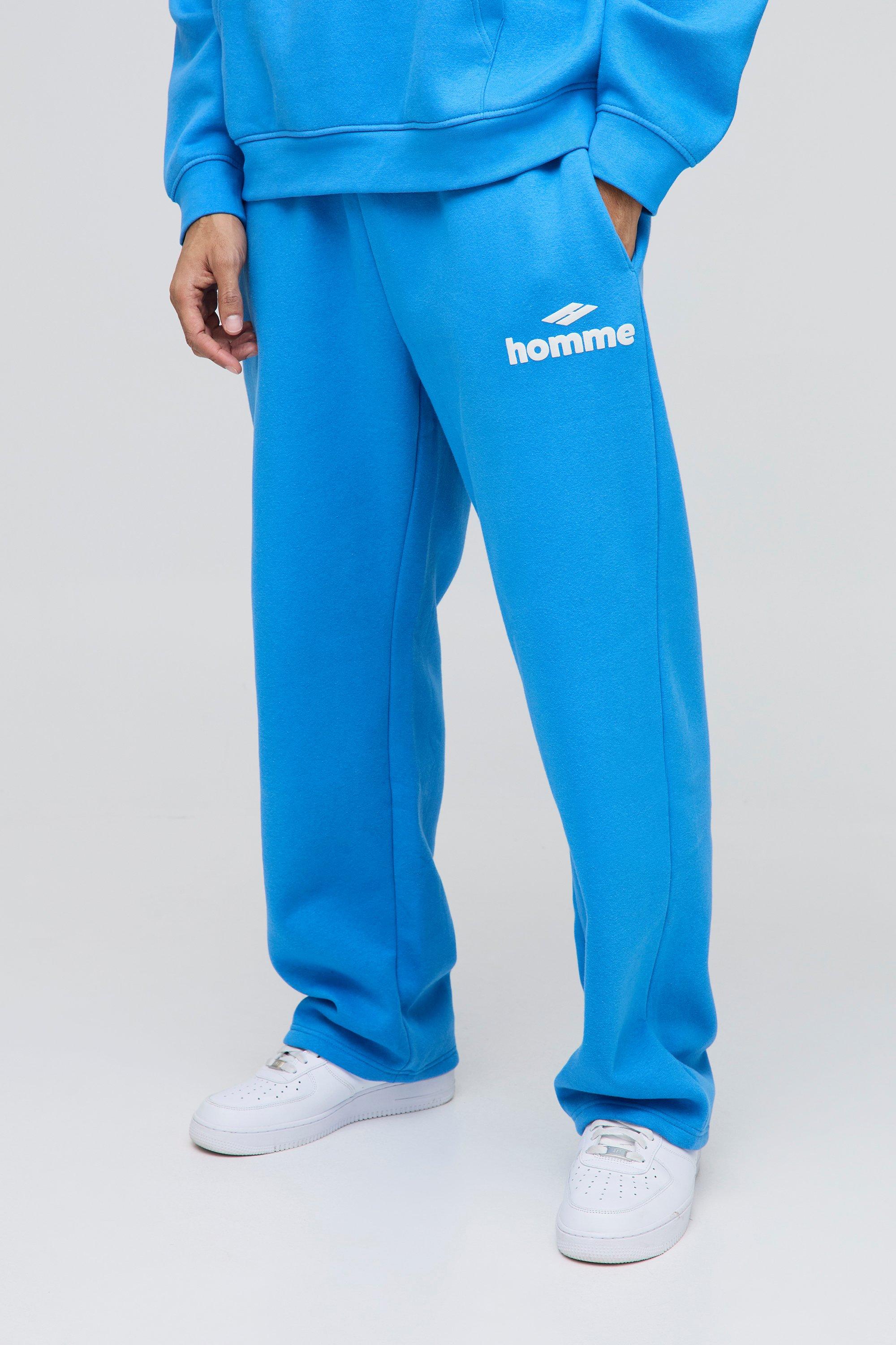 Image of Pantaloni tuta oversize Homme con stampa a caratteri arrotondati, Azzurro