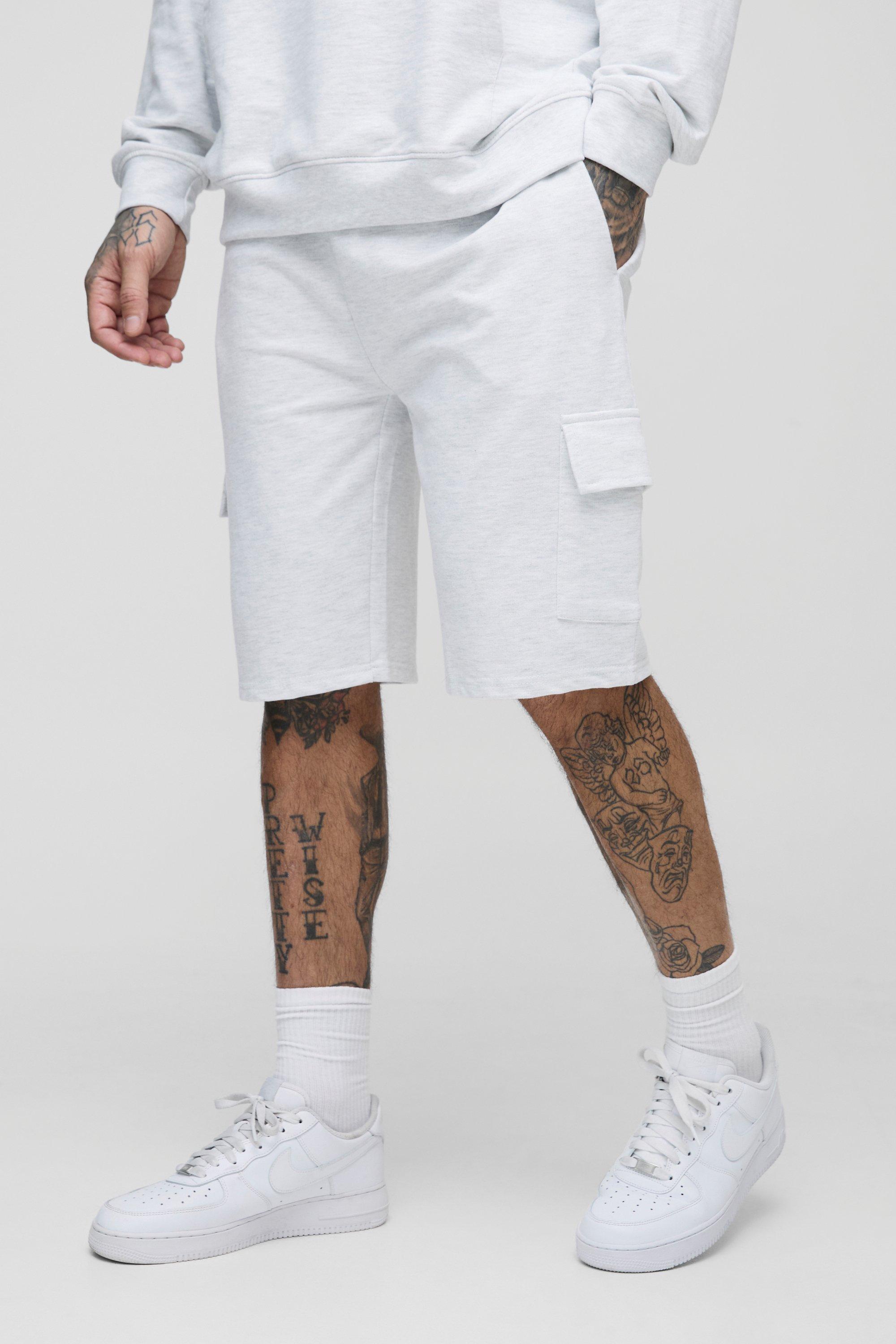 Mens Grey Tall Lightweight Loopback Regular Fit Basic Cargo Shorts, Grey
