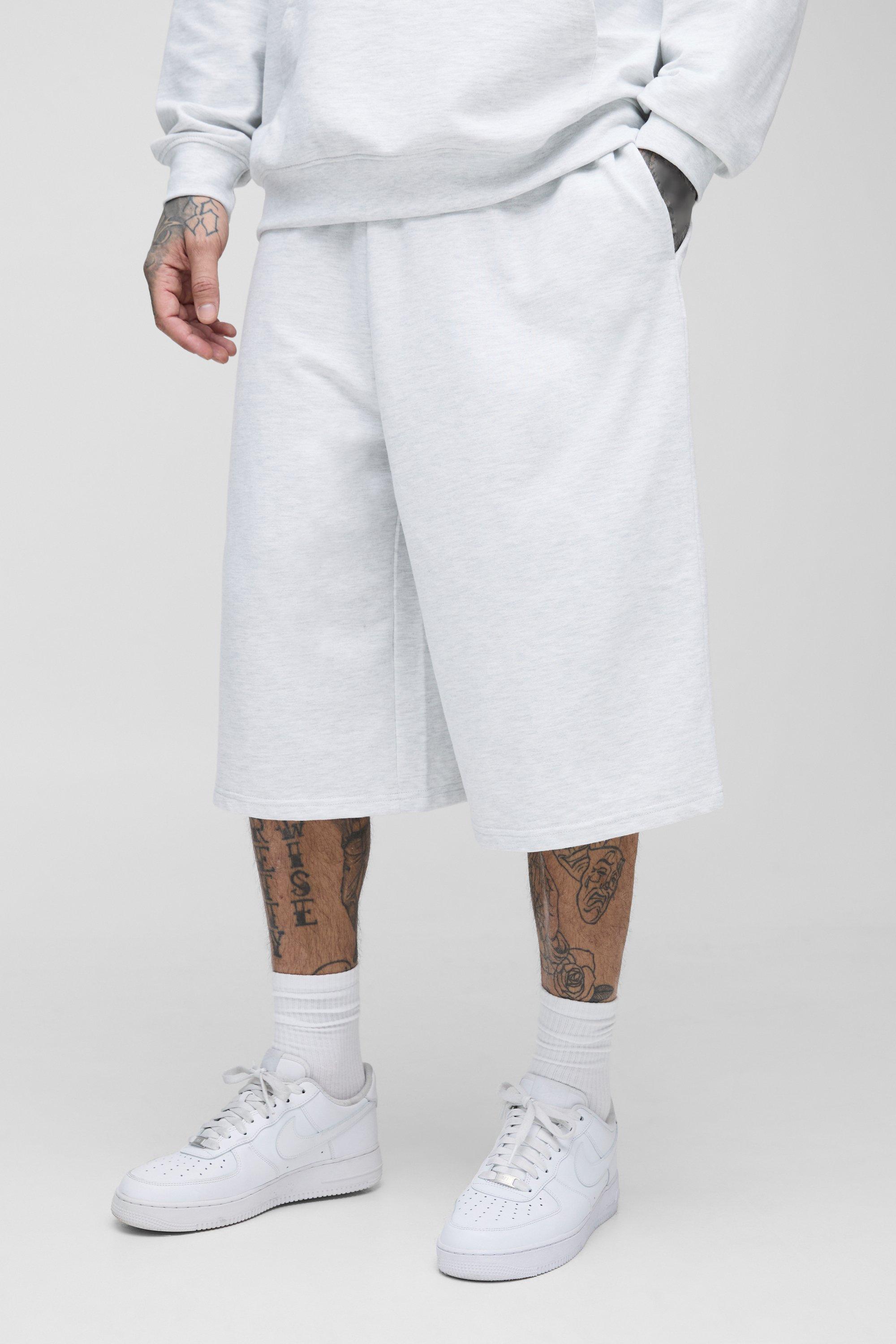 Mens Grey Tall Regular Fit Lightweight Loopback Basic Jersey Longline Shorts, Grey