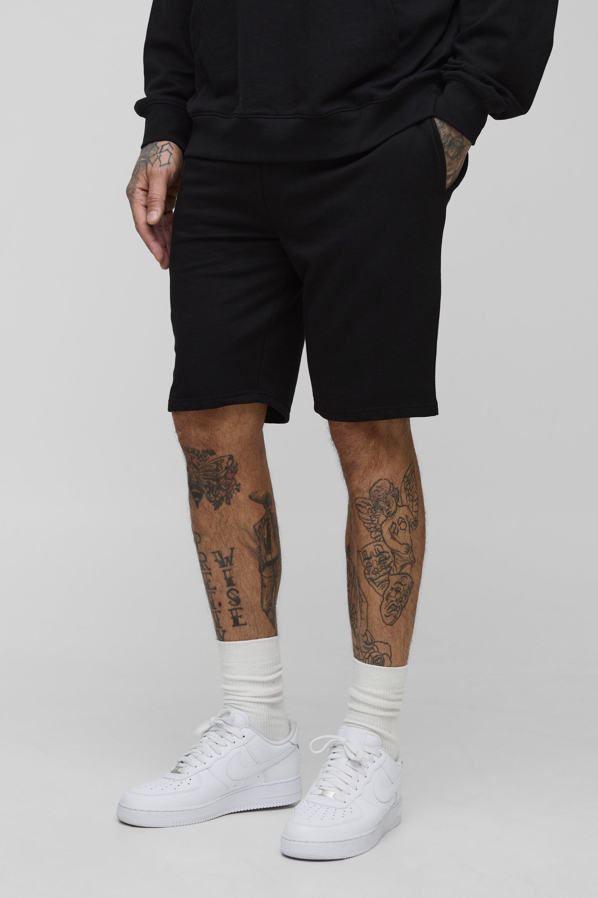 Mens Black Tall Lightweight Loopback Slim Fit Basic Shorts, Black