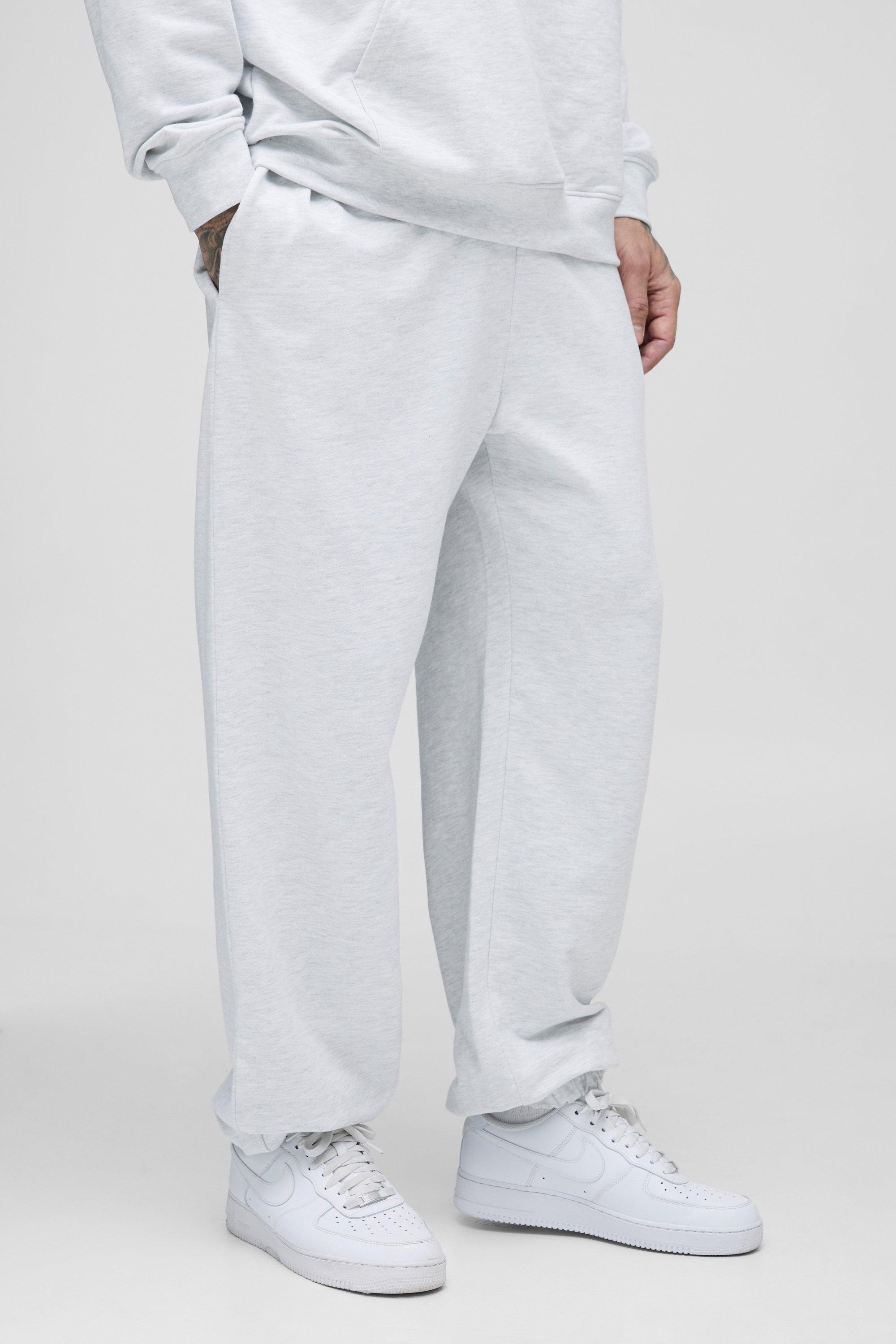 Mens Grey Tall Lightweight Loopback Oversized Fit Basic Joggers, Grey