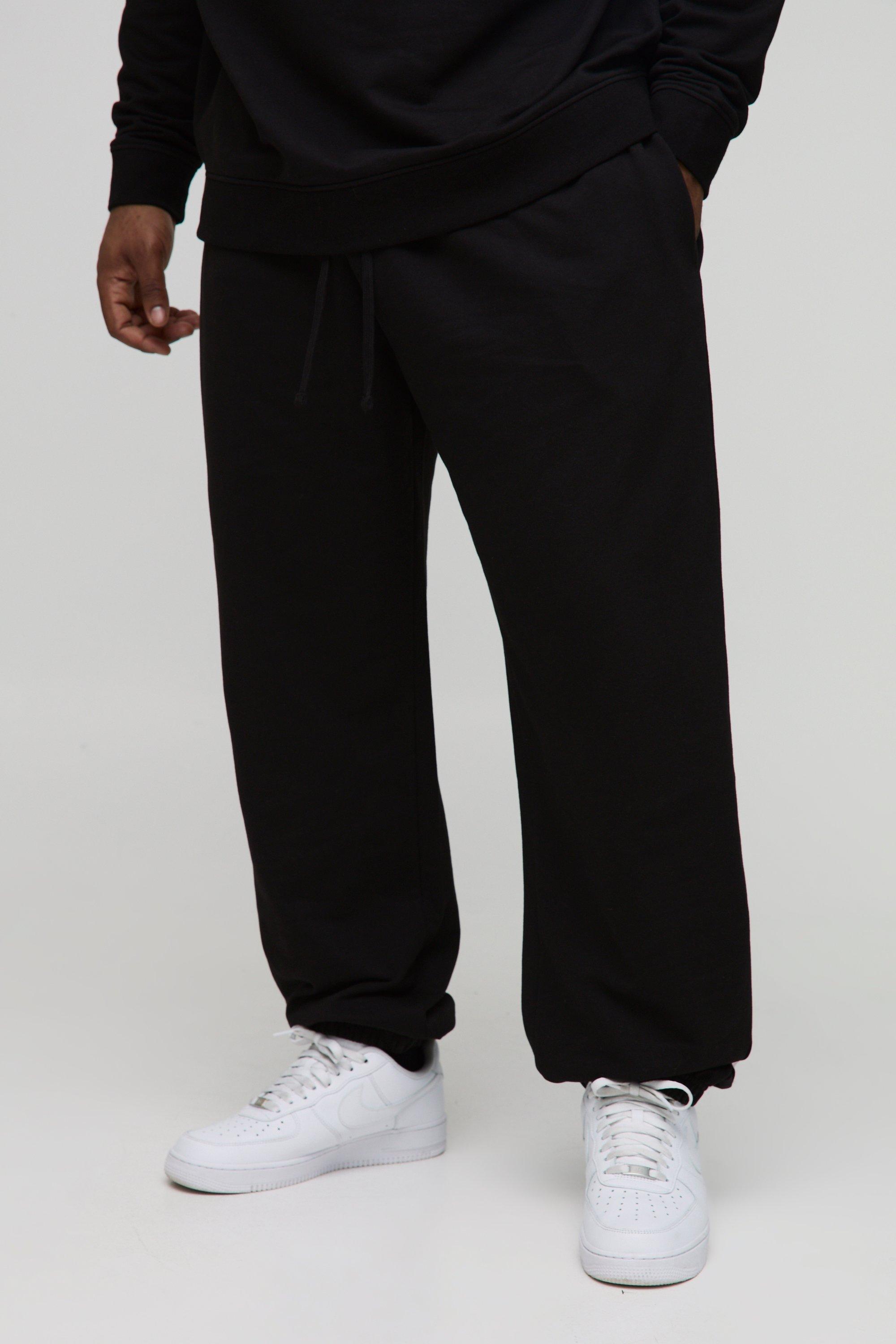 Mens Black Plus 260GSM Loopback Oversized Fit Basic Joggers, Black
