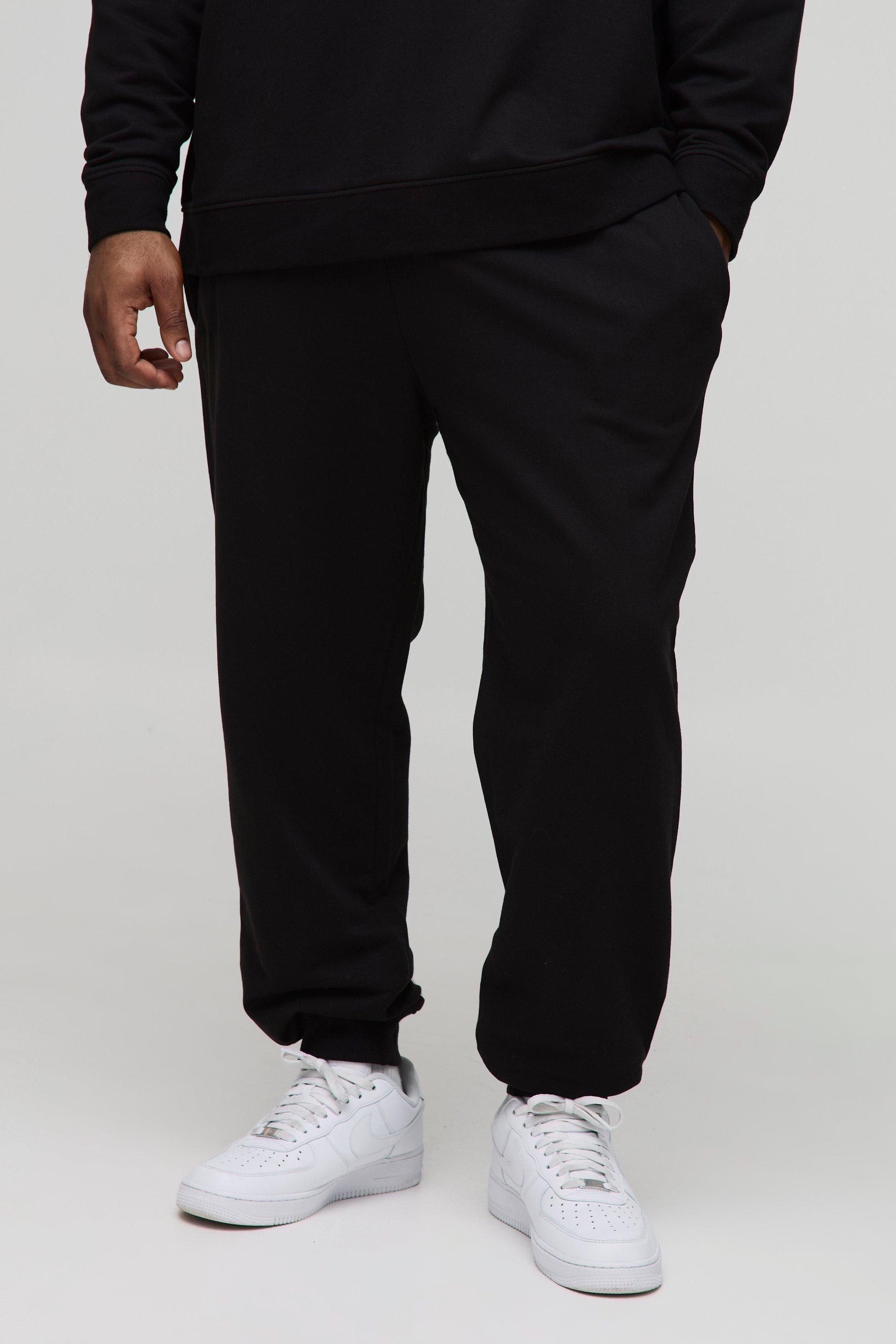 Mens Black Plus 260GSM Loopback Regular Fit Basic Joggers, Black
