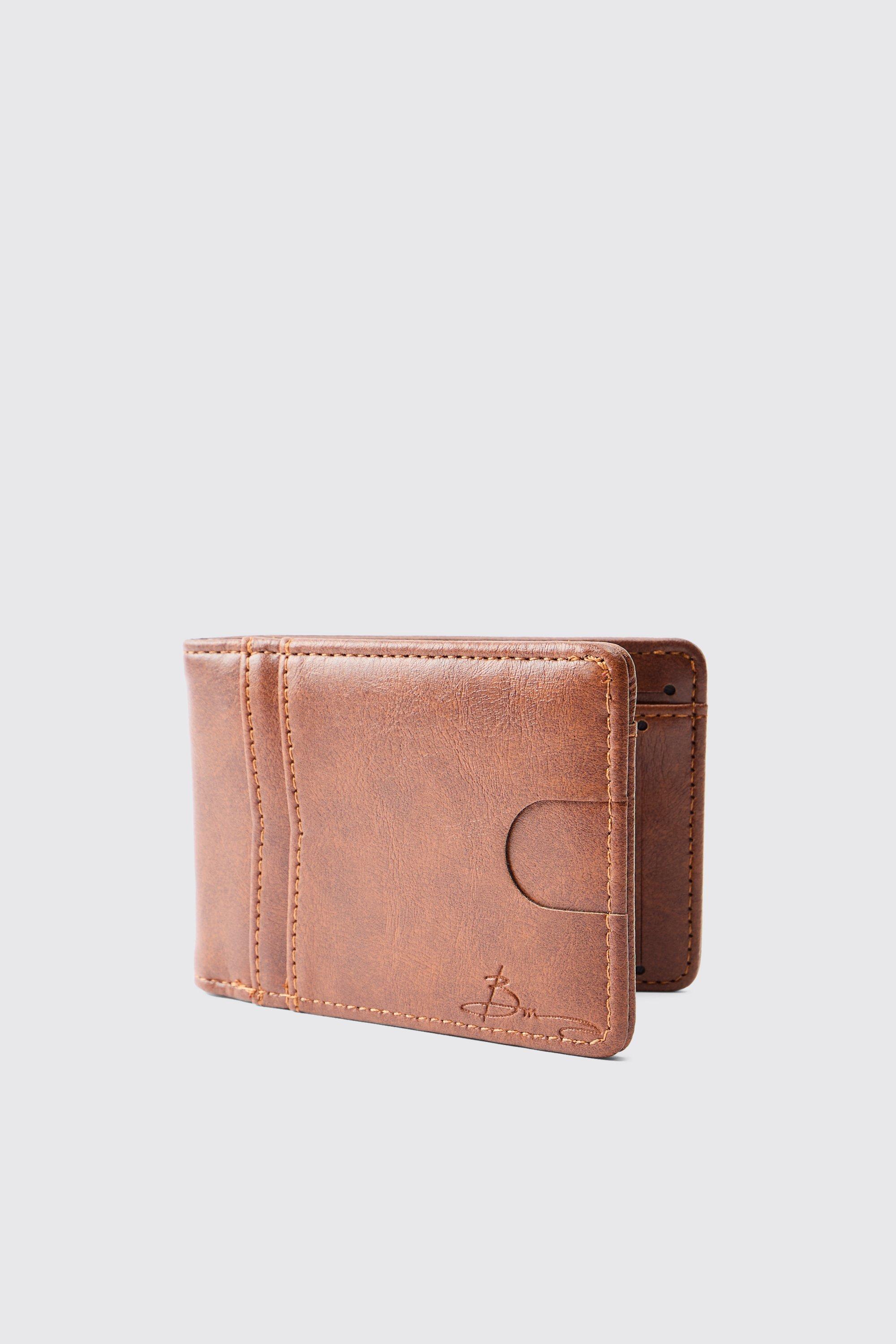 Mens Brown Faux Leather Debossed Card Holder, Brown