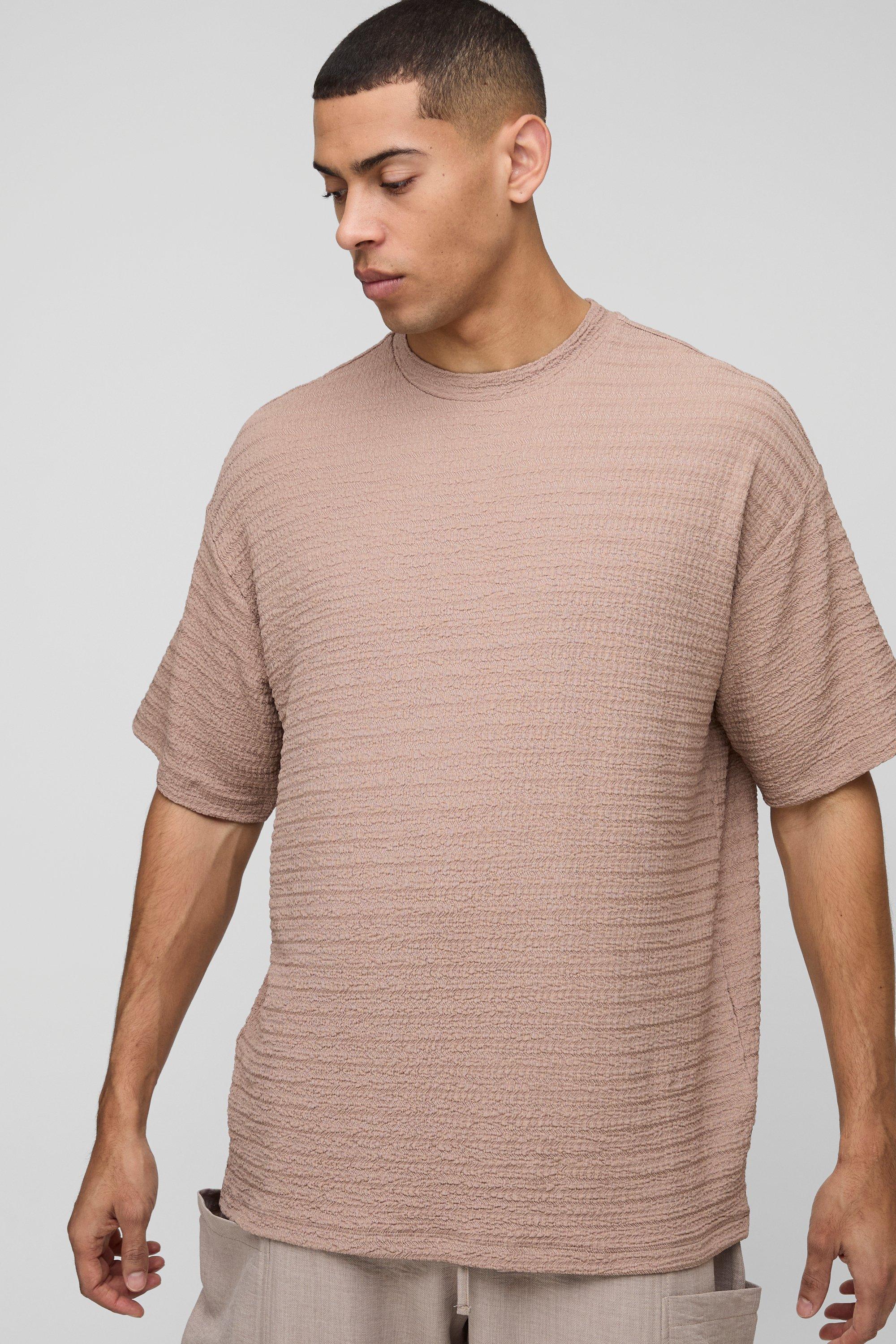 Image of T-shirt oversize in jacquard con trama, Beige
