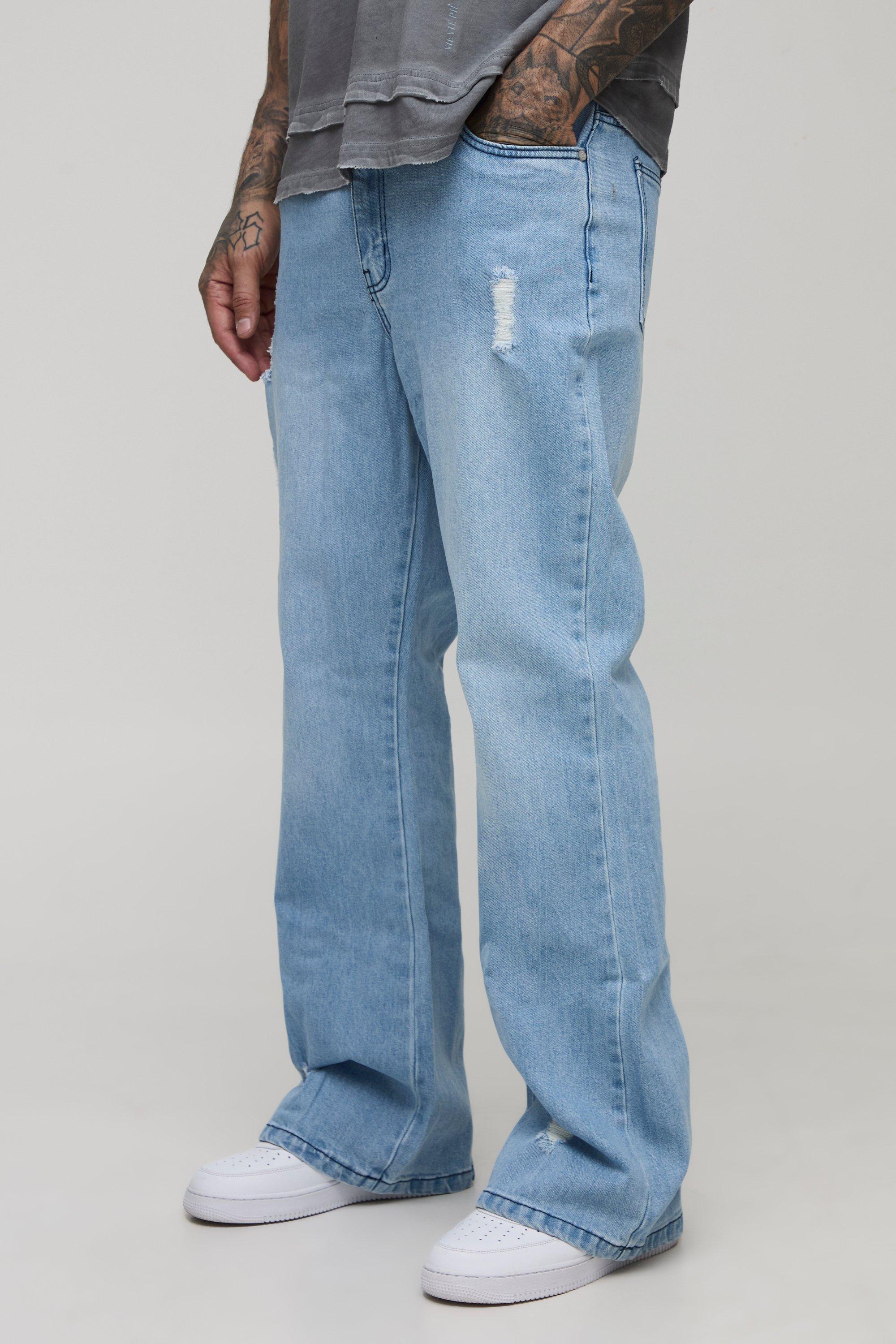 Boohoo Tall Versleten Flared Utility Jeans, Light Wash