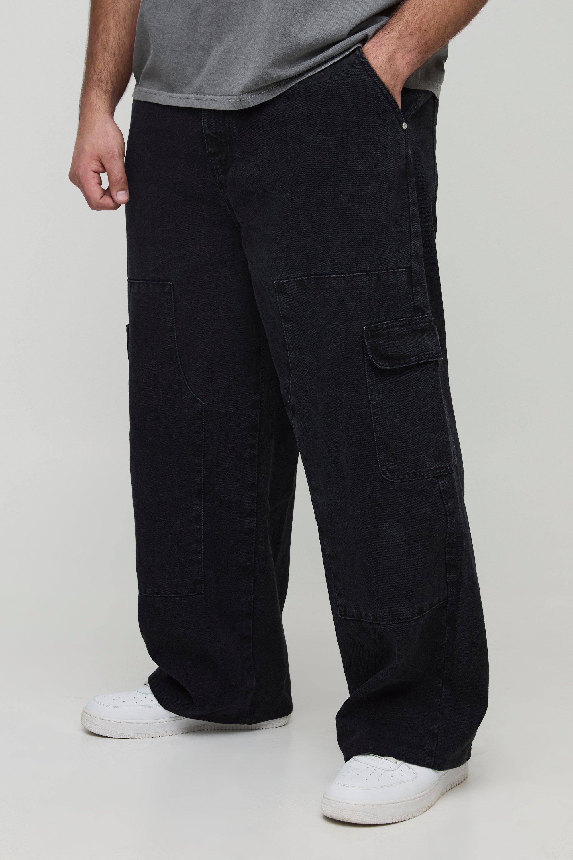 Boohoo Plus Baggy Carpenter Cargo Jeans, True Black