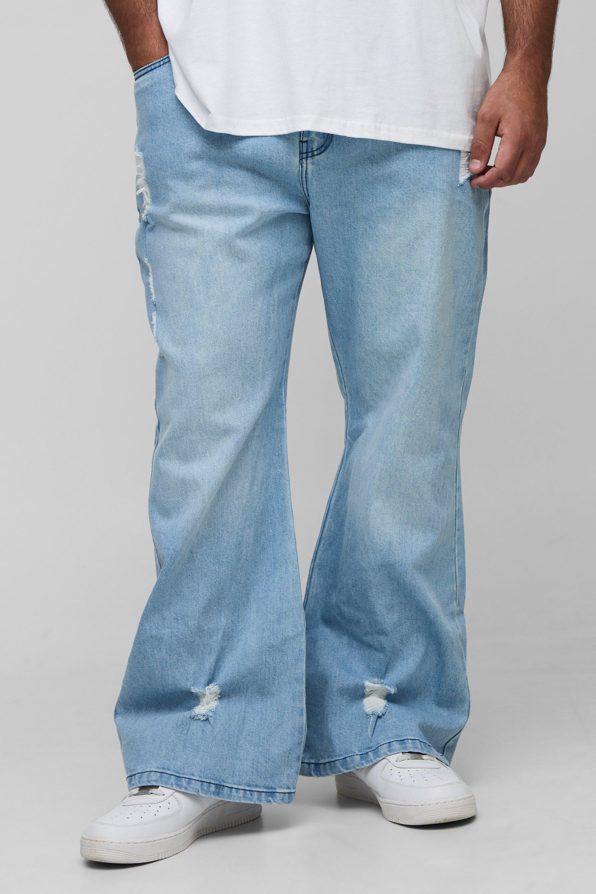 Boohoo Plus Versleten Flared Carpenter Jeans, Light Wash