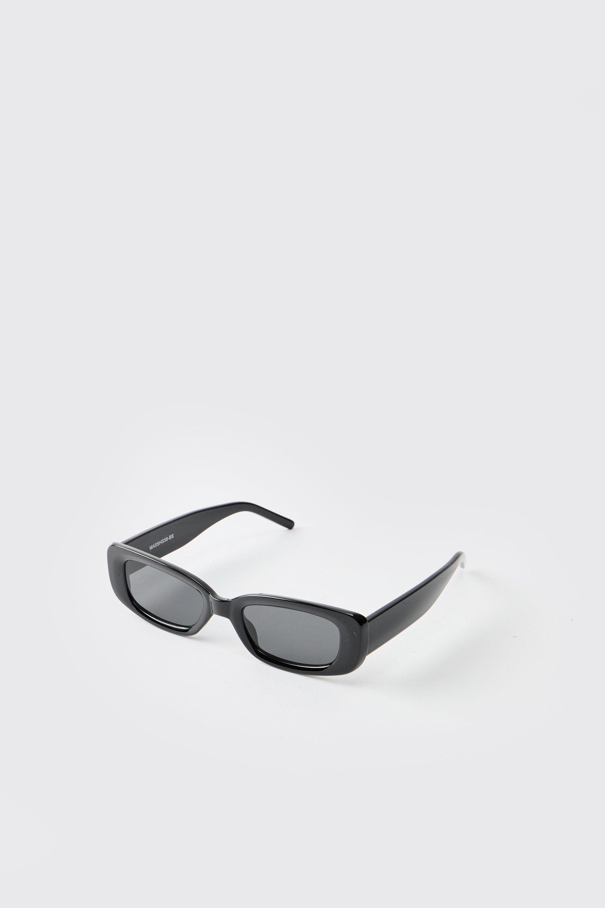Mens Black Plastic Rectangular Sunglasses, Black