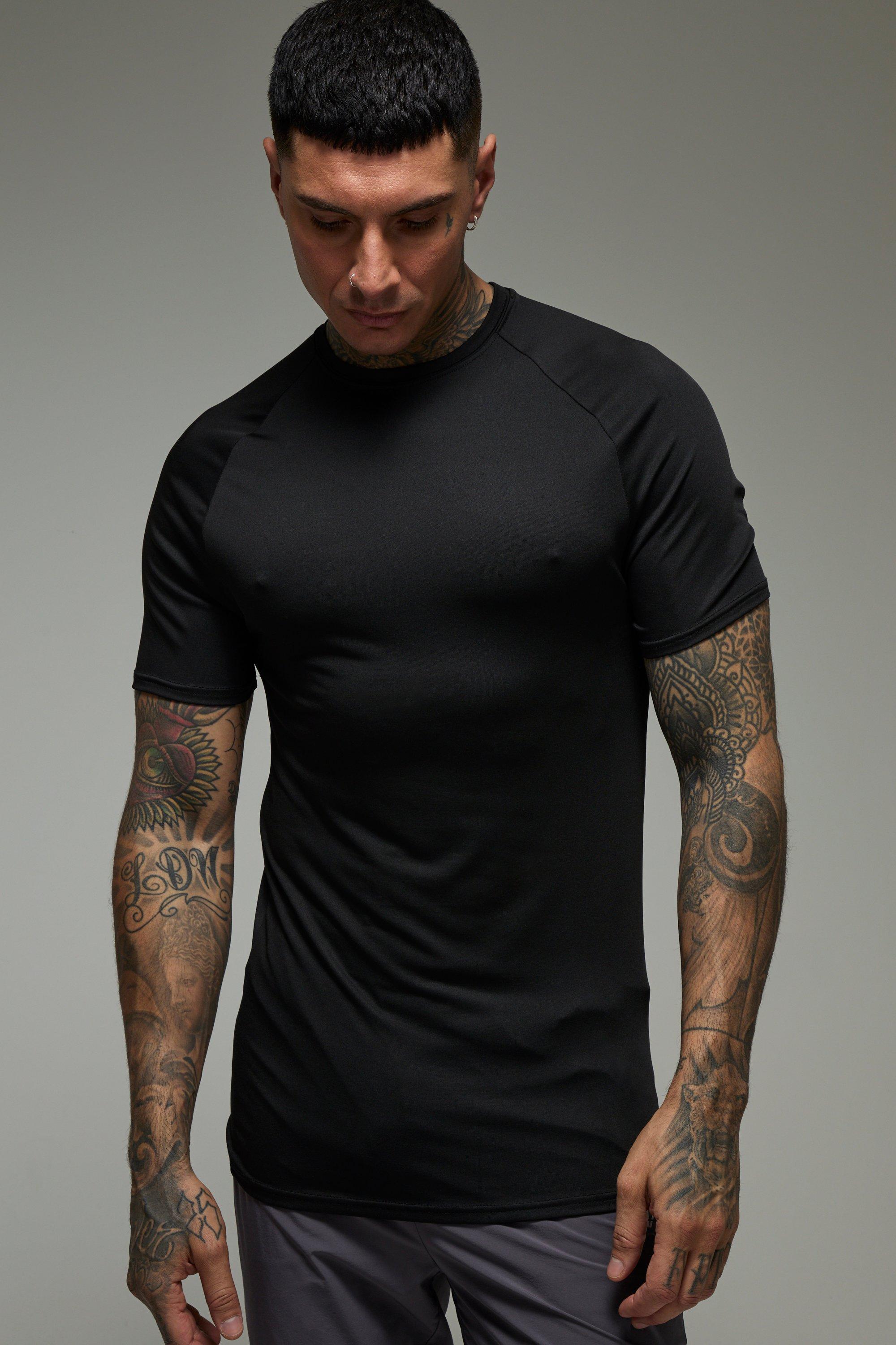 Image of T-shirt attillata Tall Man Active Essentials Gym attillata con maniche raglan, Nero