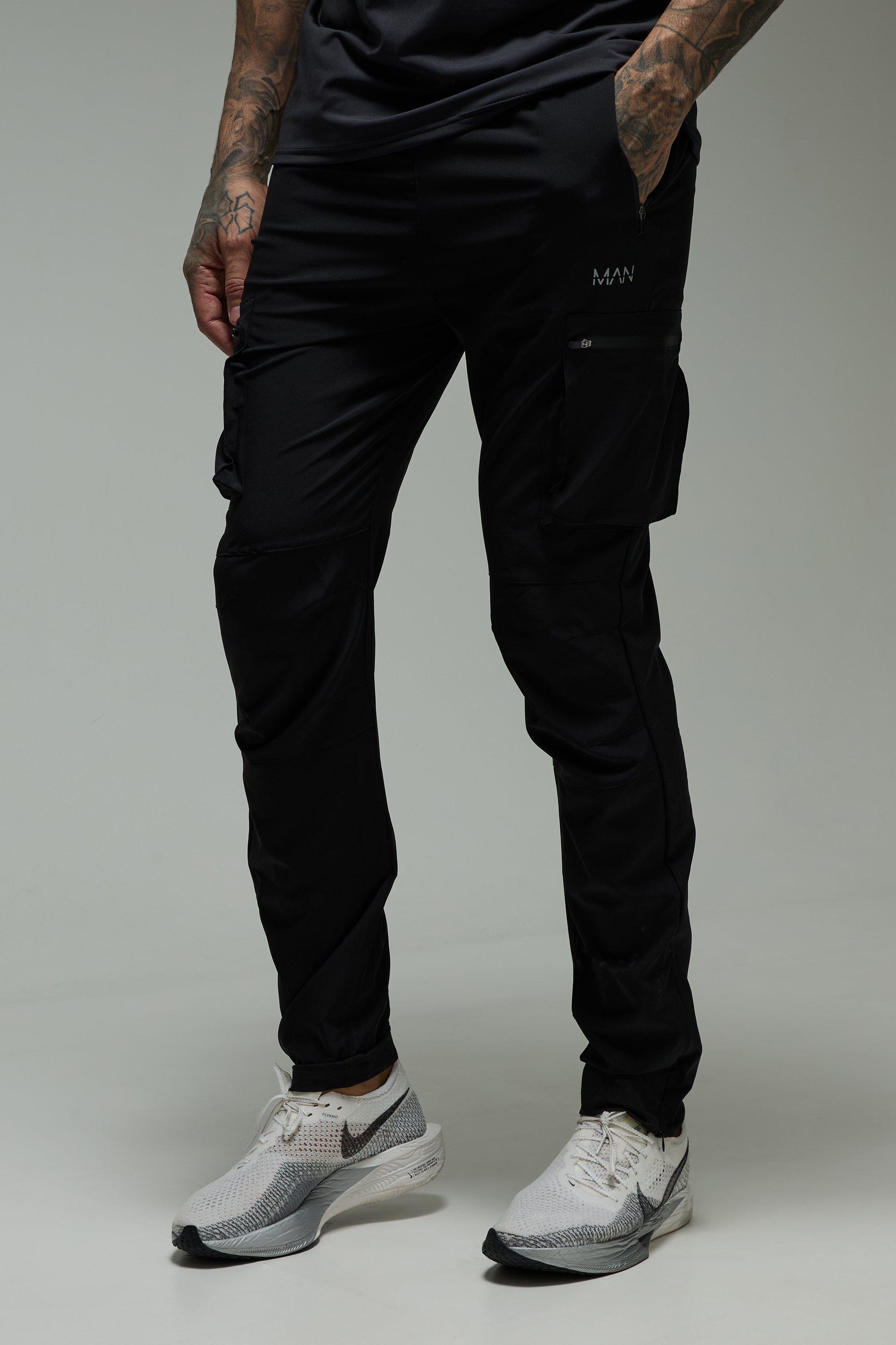 Mens Black Tall Man Tapered FIt Active Cargo Joggers, Black