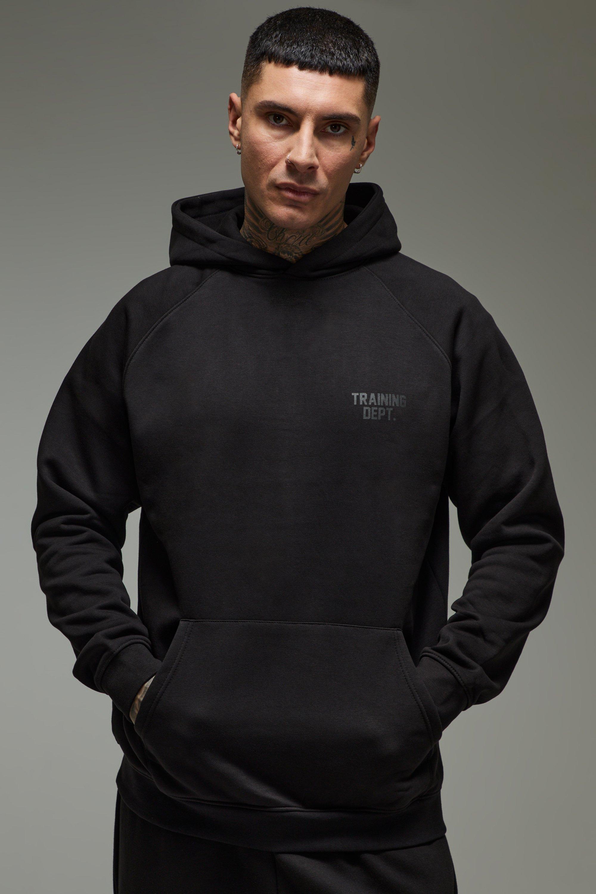 Image of Felpa Tall oversize Man Active Training Dept con incisioni e cappuccio, Nero