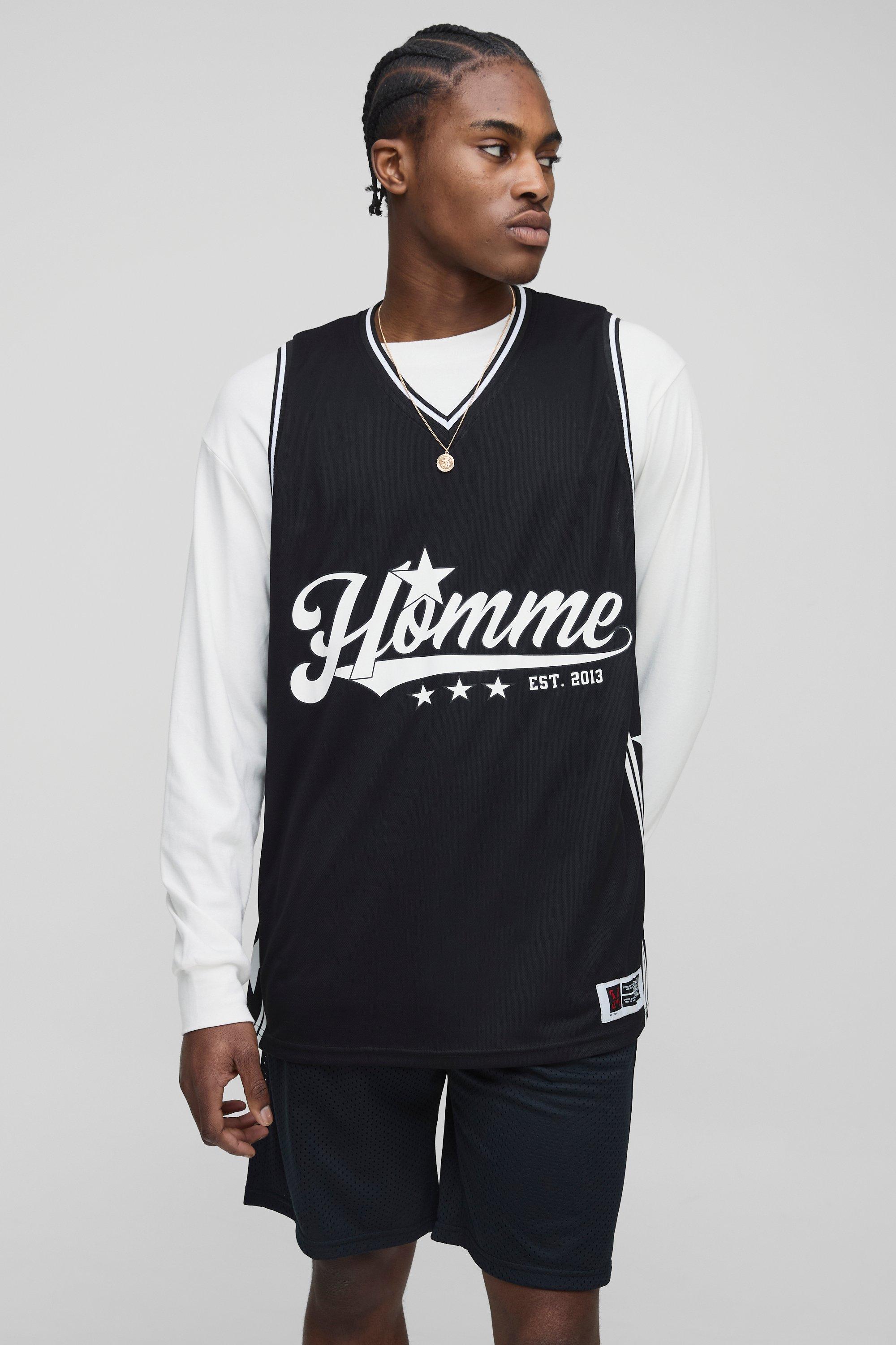 Image of Oversized Homme Basketball Vest & Shorts Set, Nero